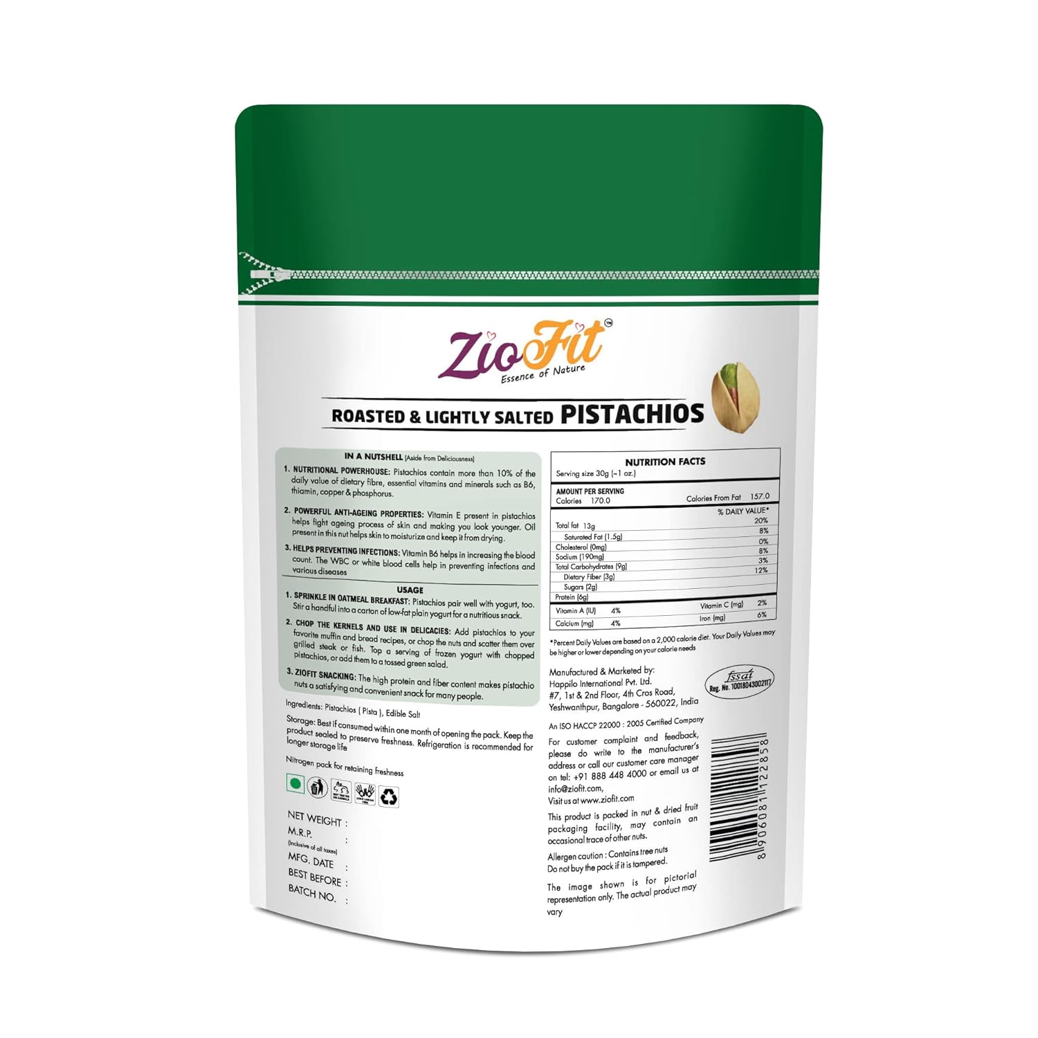 Ziofit Roasted & Lightly Salted Pistachios 200g (Buy 1 Get 1 Free)
