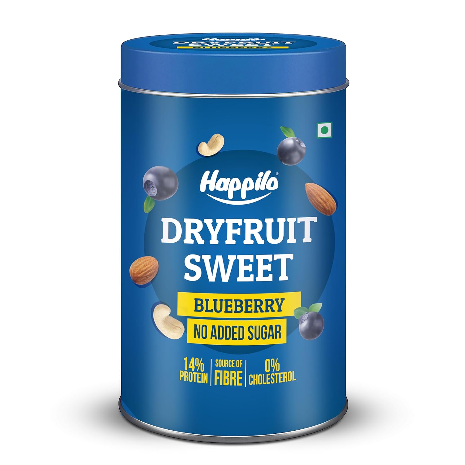 Happilo Premium Blueberries Healthy Dry Fruit Sweet Bar Tin 150g, Healthy Snack, High in Protein Nuts, No Added Sugar, Vegan, Tasty as a Desert, No preservatives, For Energy, Fitness & Immunity