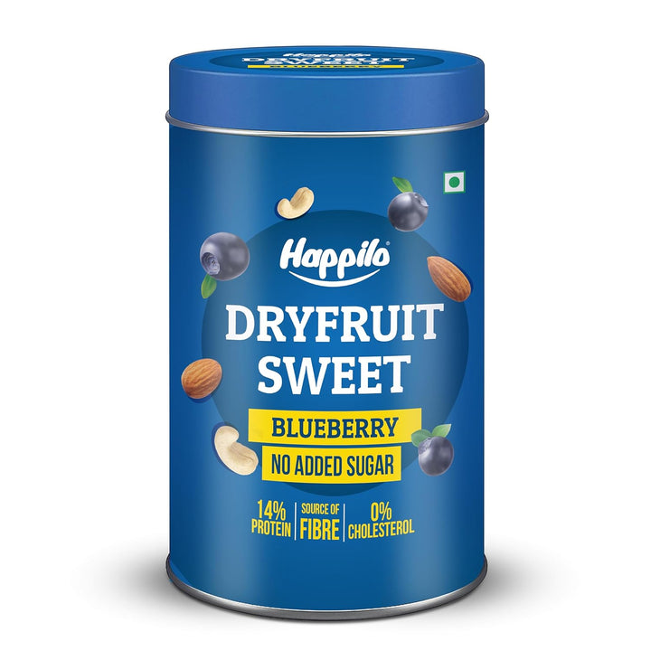 Happilo Premium Blueberries Healthy Dry Fruit Sweet Bar Tin 150g, Healthy Snack, High in Protein Nuts, No Added Sugar, Vegan, Tasty as a Desert, No preservatives, For Energy, Fitness & Immunity