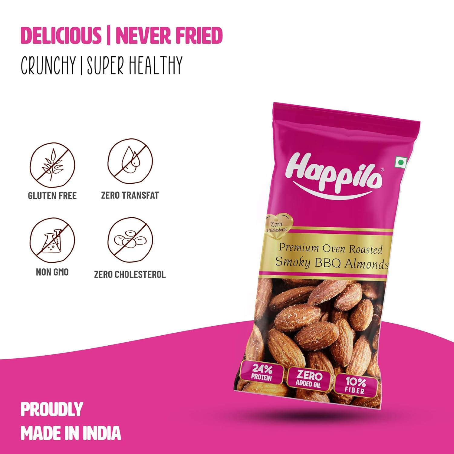 Happilo Smart Snack Barbeque Californian Almonds (Pack Of 12) 15g+3g (20% Extra)