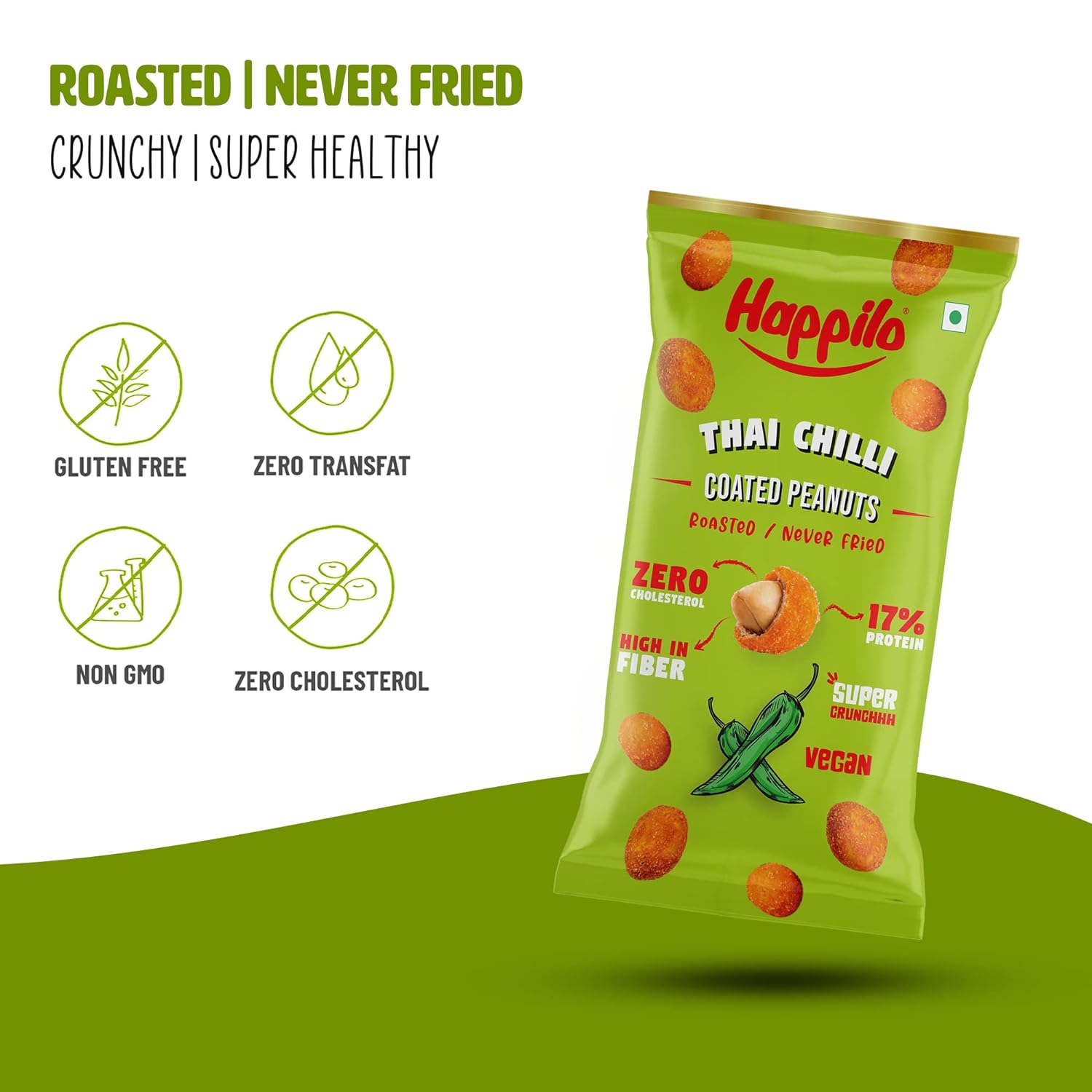 Happilo Premium Super Snack Thai Chilli Peanuts (Pack Of 12) 25g