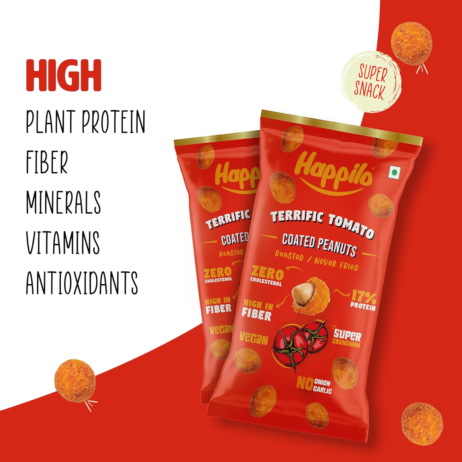 Happilo Premium Super Snack Terrific Tomato Peanuts (Pack Of 12) 25g