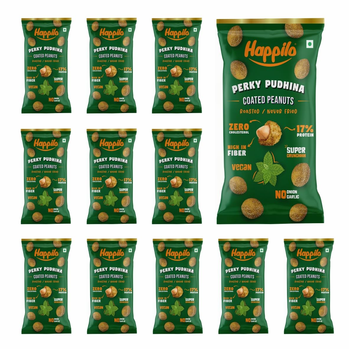 Happilo Premium Super Snack Perky Pudina Peanuts (Pack Of 12) 25g