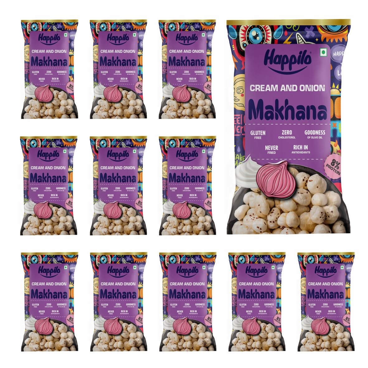 Happilo Premium Super Snack Makhana Cream & Onion (Pack Of 12) 14g