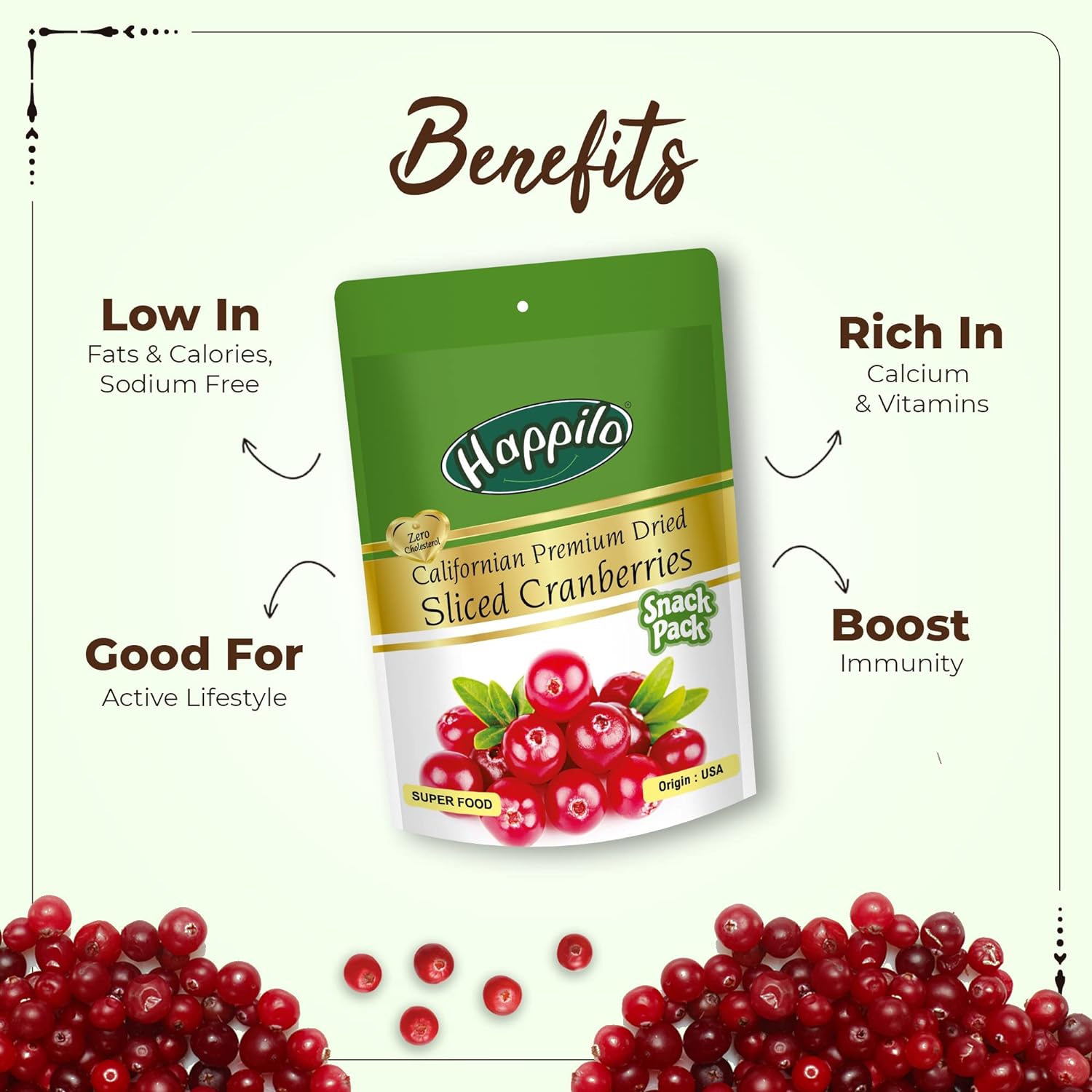 Happilo Snack Pack Californian Sliced Cranberries Sweet Dried 35g (Pack of 12)