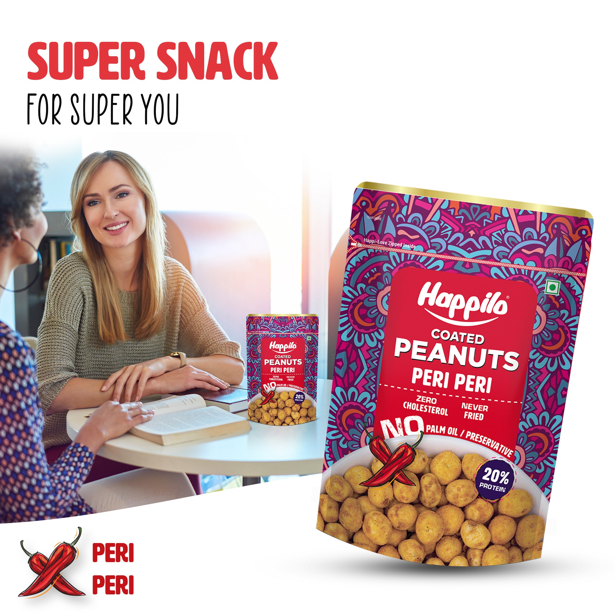 Happilo Premium Super Snack Peri Peri Peanut 150g, Crunchy and Nutty, High in Protein and Dietary Fibre