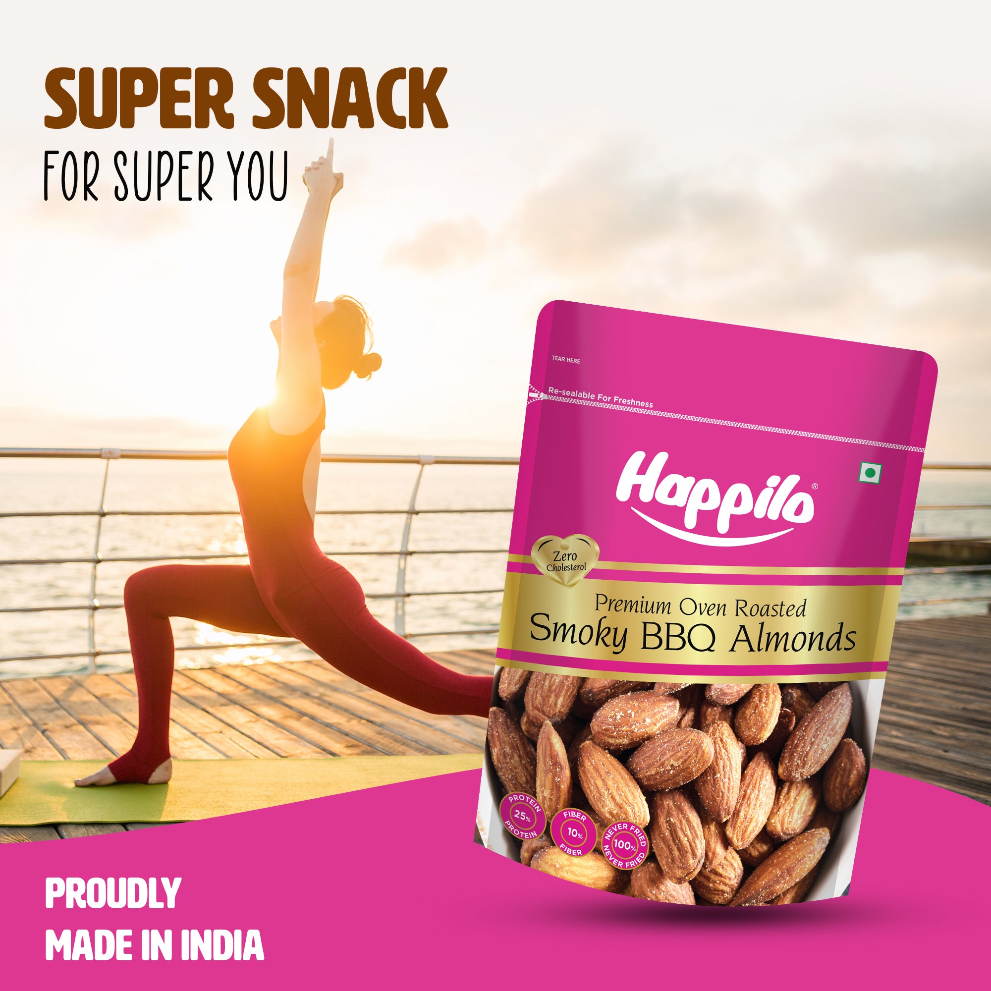 Happilo Barbeque Californian Almonds, Super Healthy Crunchy Nuts, Non Fried, High Protein Dry Fruit, 160g