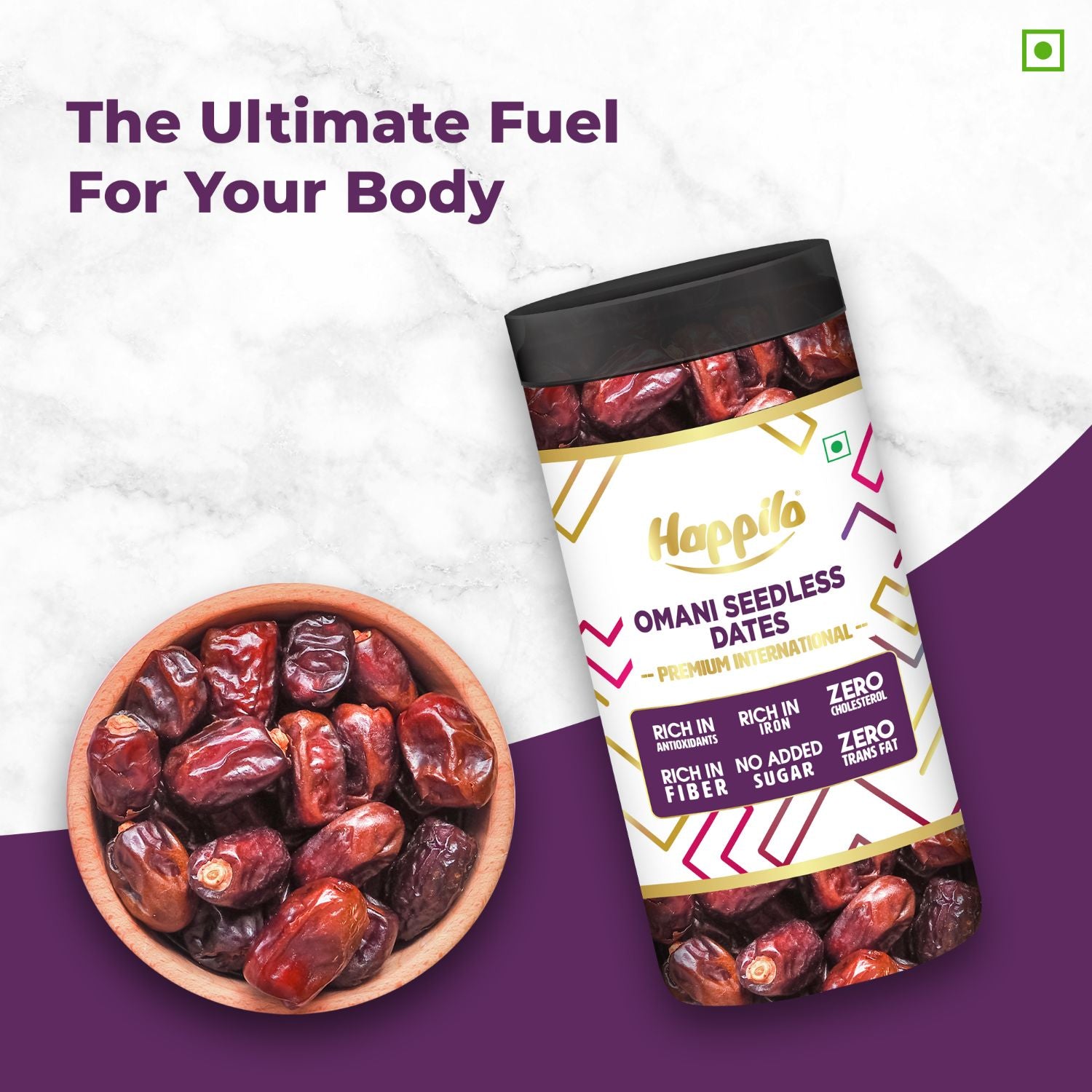 Happilo Premium Omani Seedless Dates Jar 500g (Pack of 2), Khajoor/Khajur, Healthy & Nutritious Snack, Rich in Vitamins & Minerals, Natural Sweetener