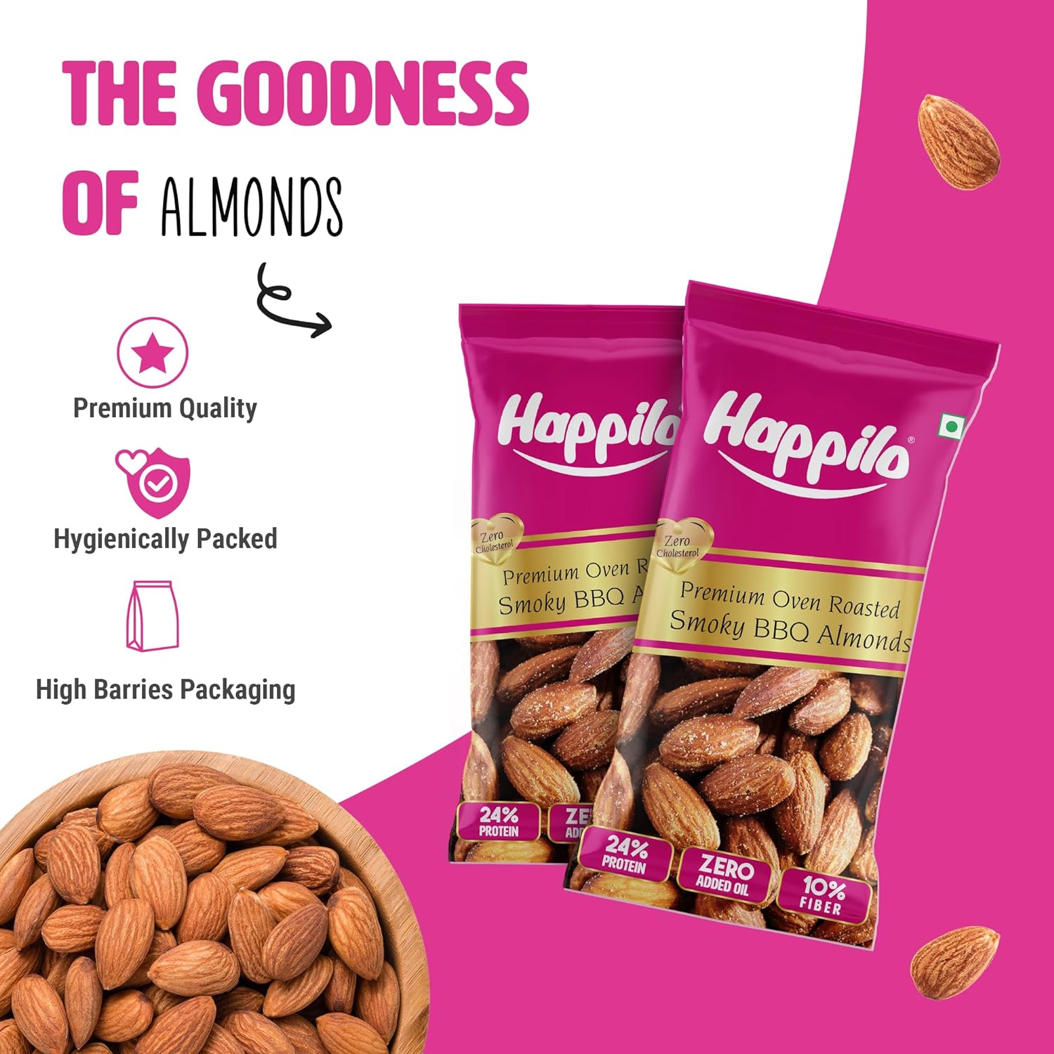 Happilo Smart Snack Barbeque Californian Almonds (Pack Of 12) 15g+3g (20% Extra)