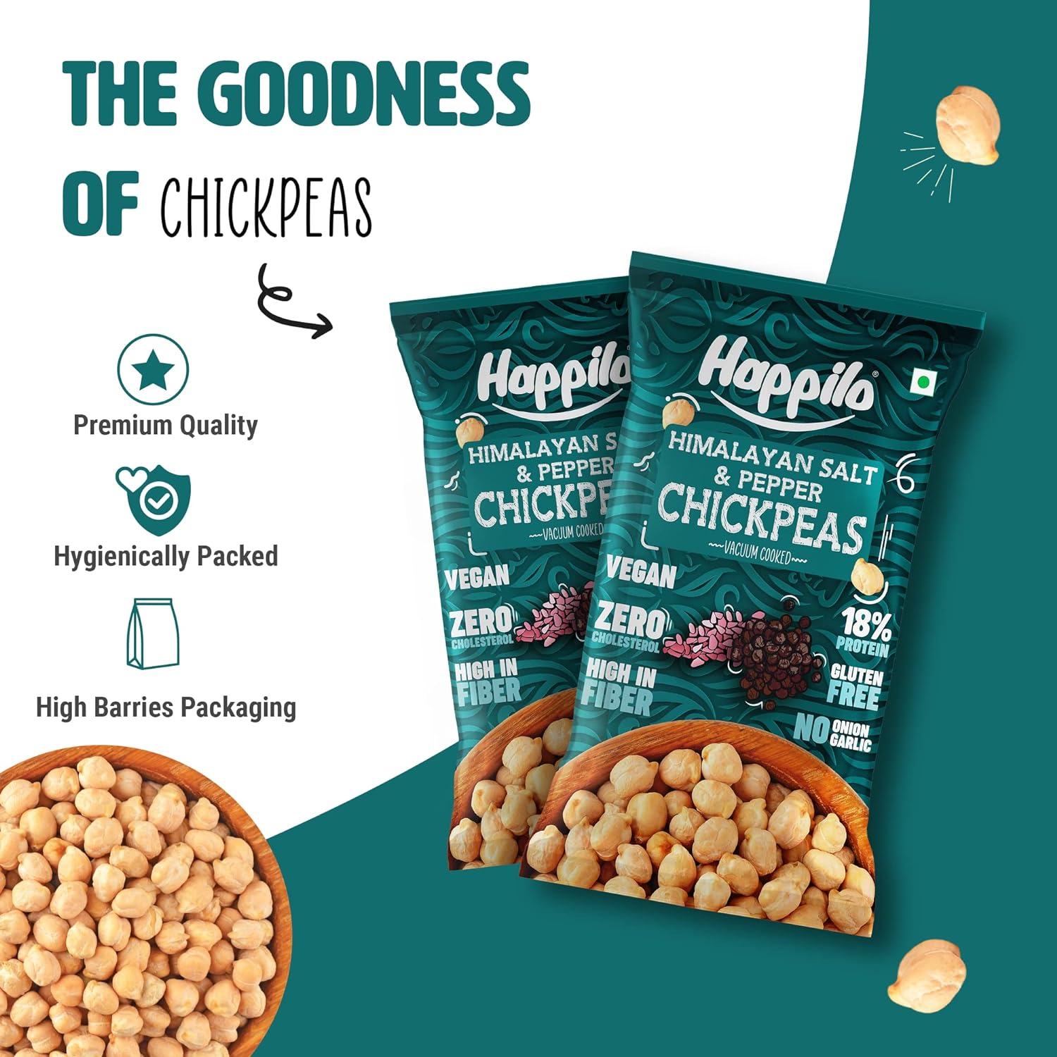 Happilo Premium Super Snack Himalayan Salt & Pepper Chickpeas (Pack Of 12) 20g