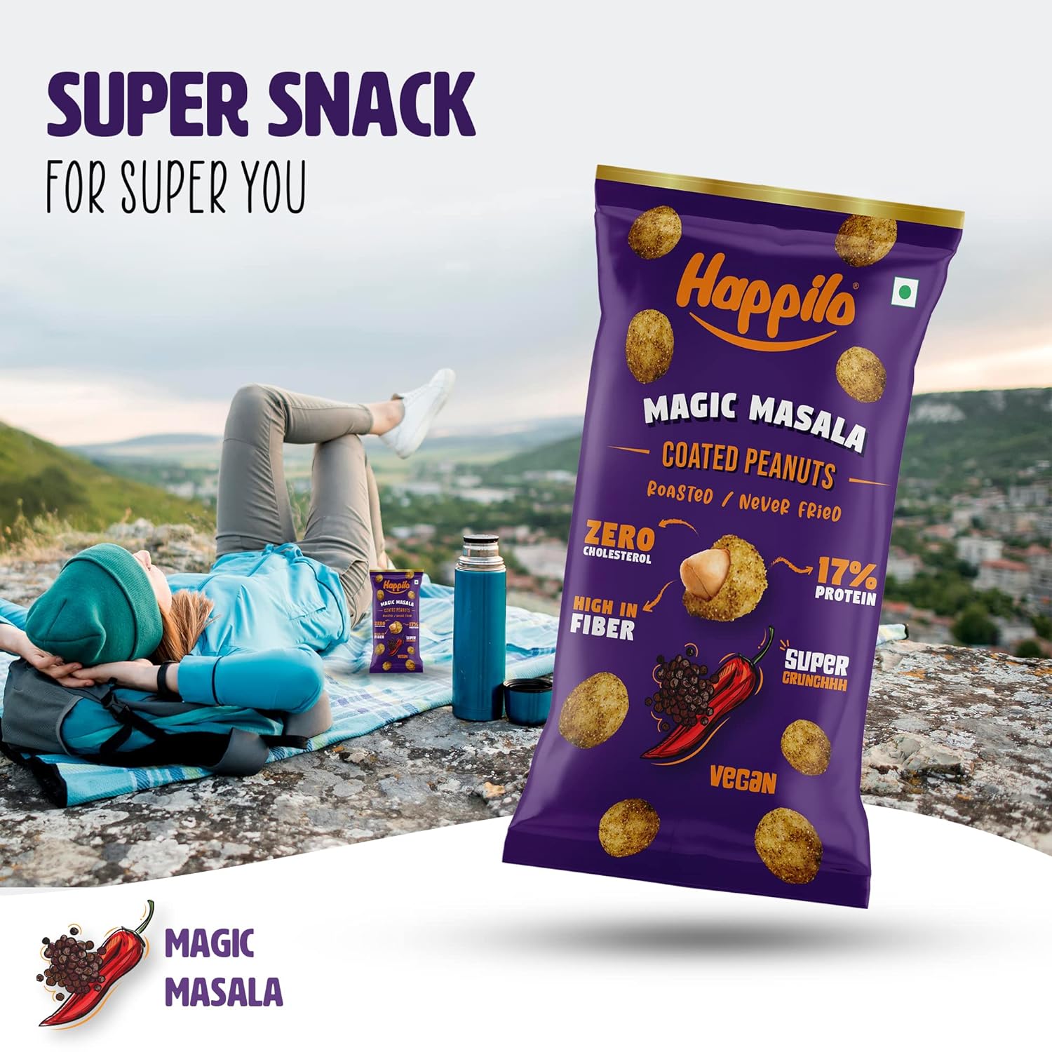 Happilo Premium Super Snack Magic Masala Peanuts (Pack Of 12) 25g