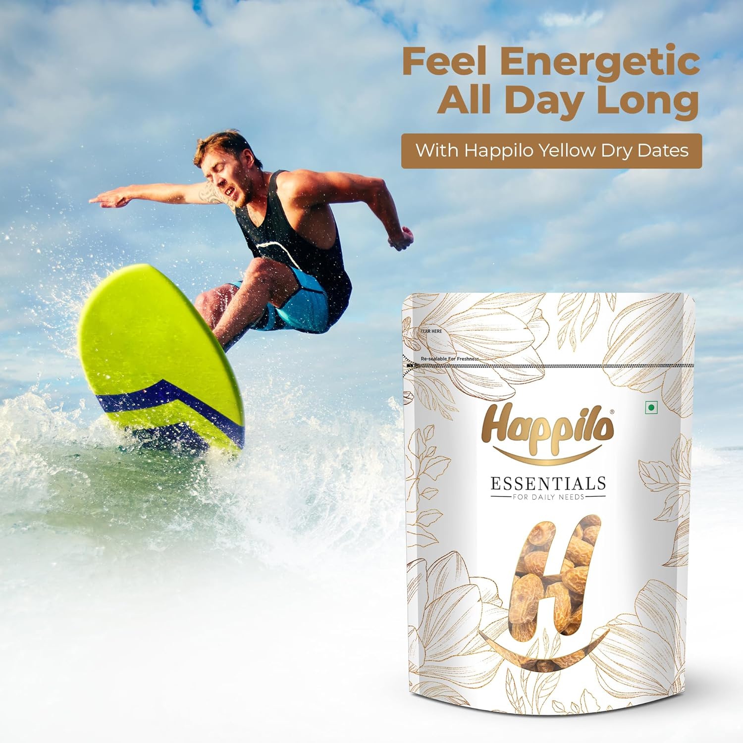 Happilo Essentials Golden Yellow Dry Dates Chuhara 500g Value Pack