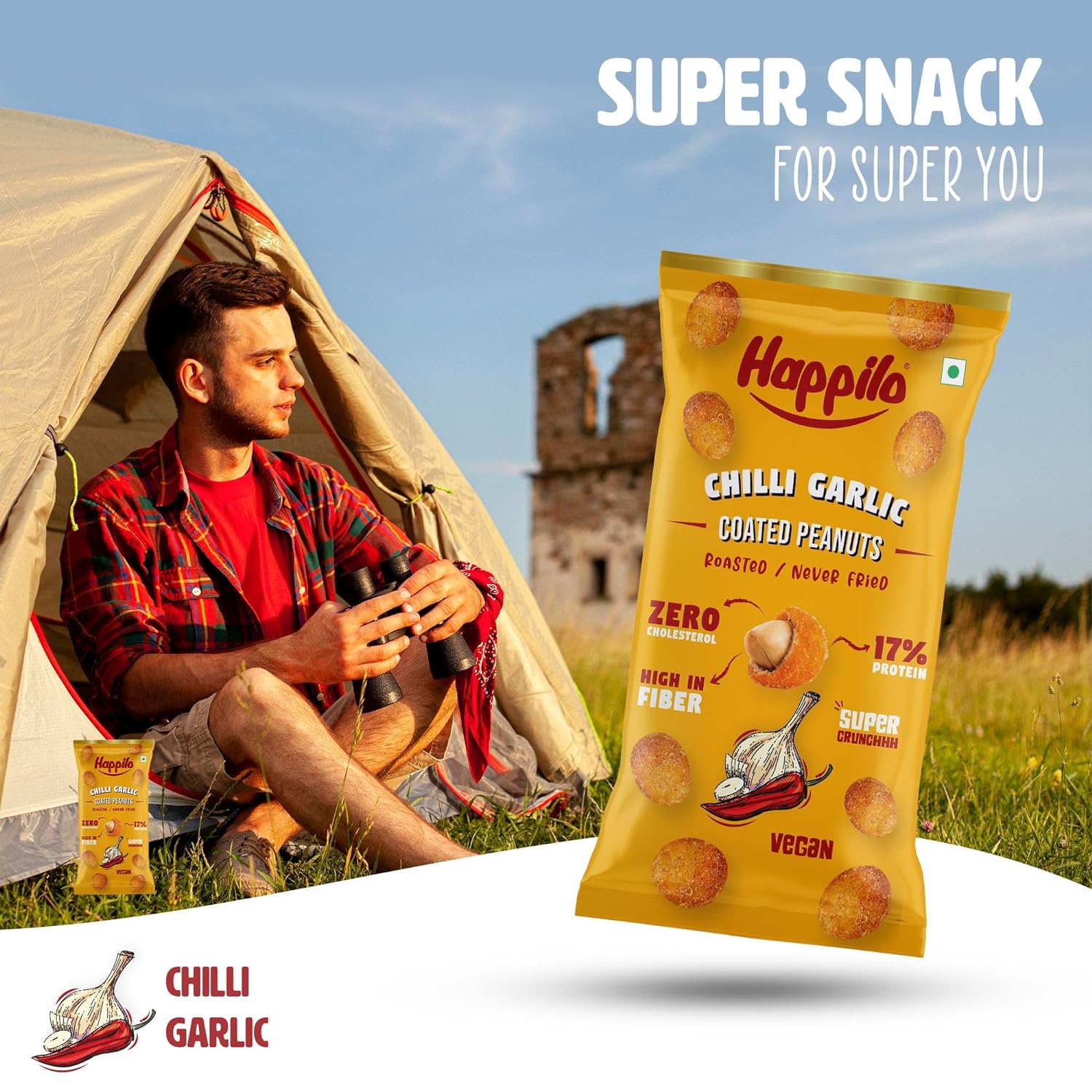 Happilo Premium Super Snack Chilli Garlic Peanuts (Pack Of 12) 25g