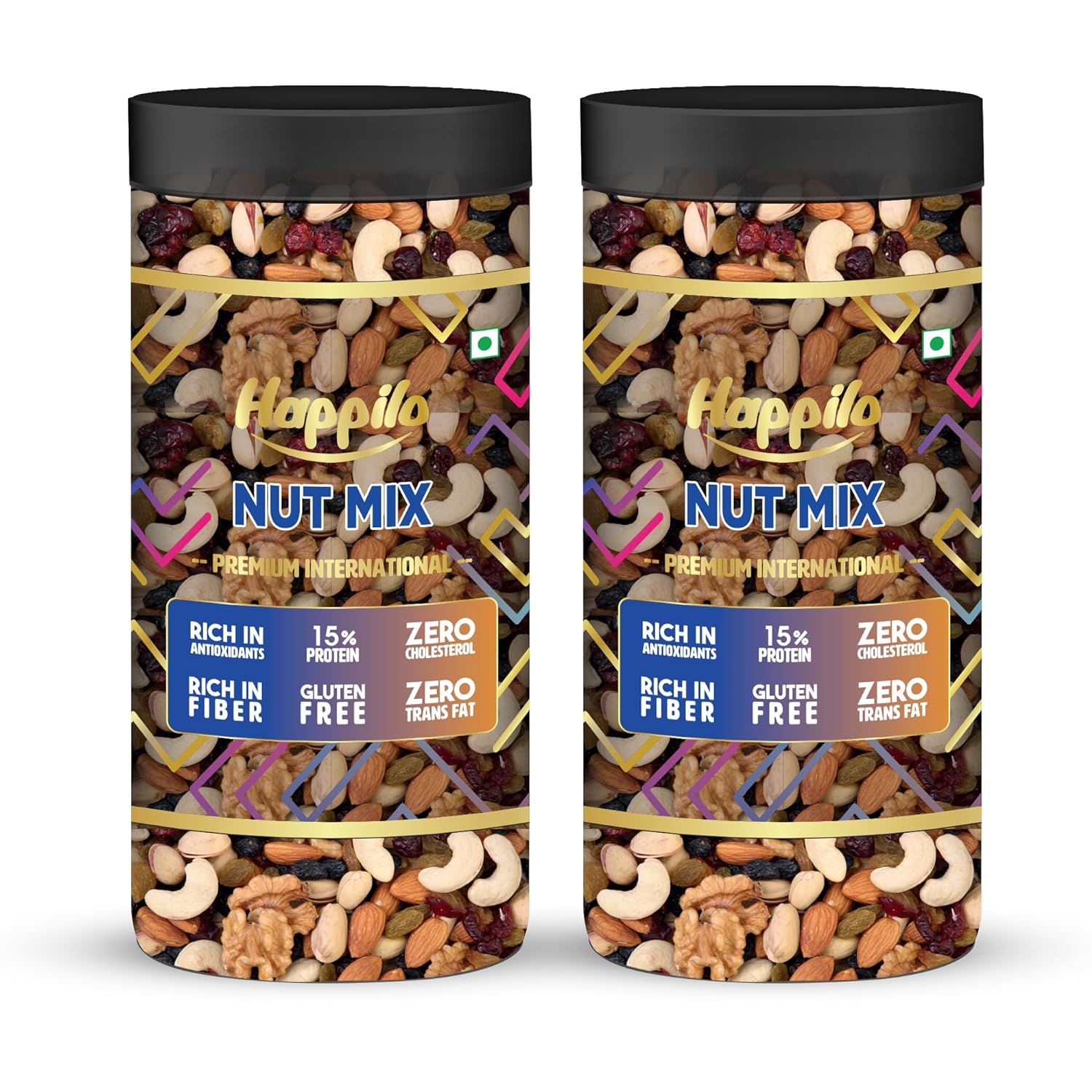 Happilo Premium Nut Mix 500g Jar (Pack of 2), Almonds, Pistachios, Cashew nuts, Walnut, Cranberries, Raisins