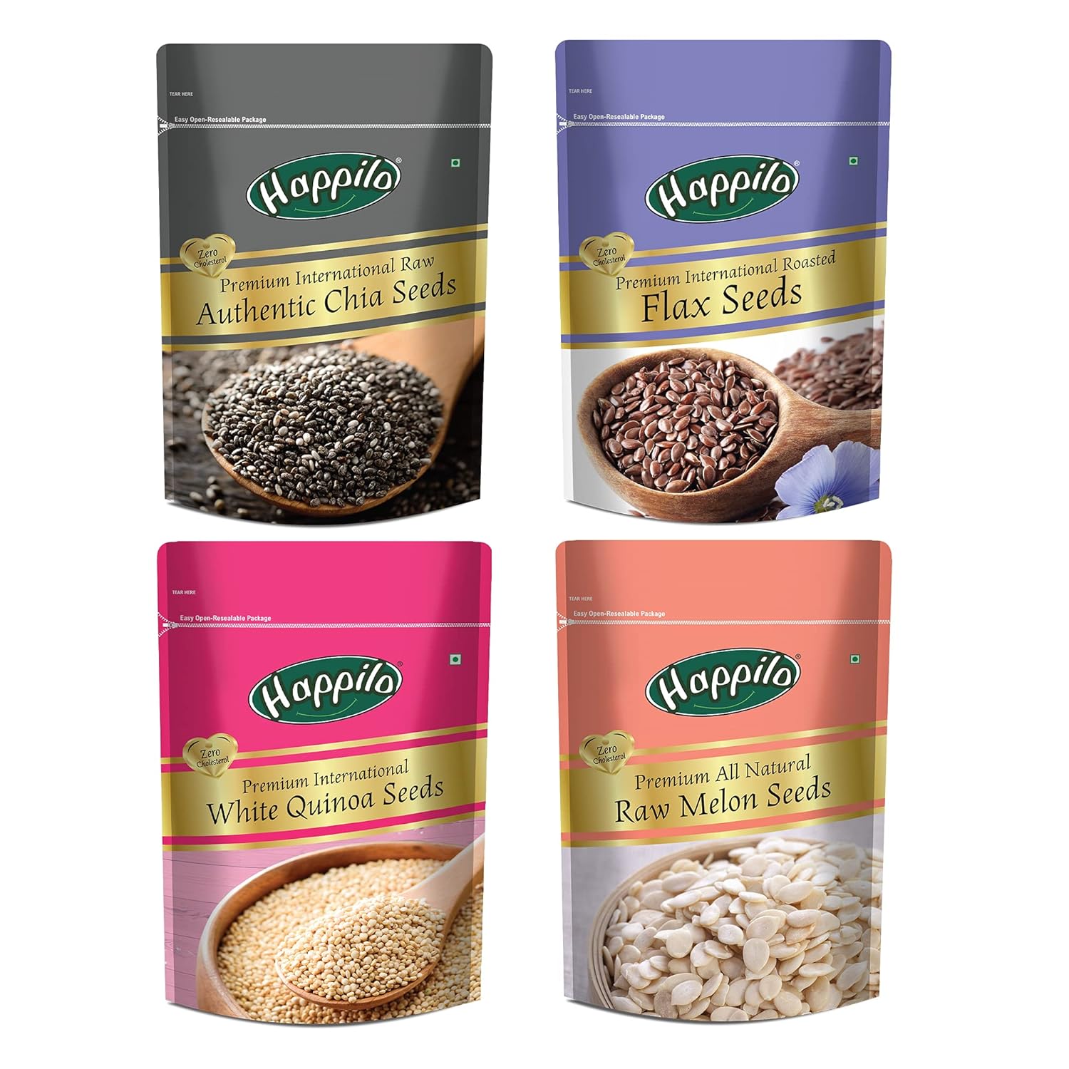Happilo Healthy Seeds Combo (Chia 250g Flaxseeeds 250g Quinoa 500g & Melon Seeds 250g) 1250g