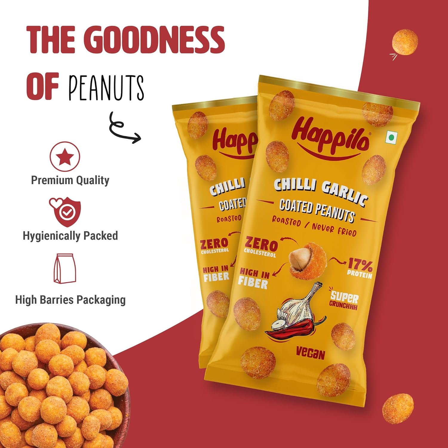 Happilo Premium Super Snack Chilli Garlic Peanuts (Pack Of 12) 25g