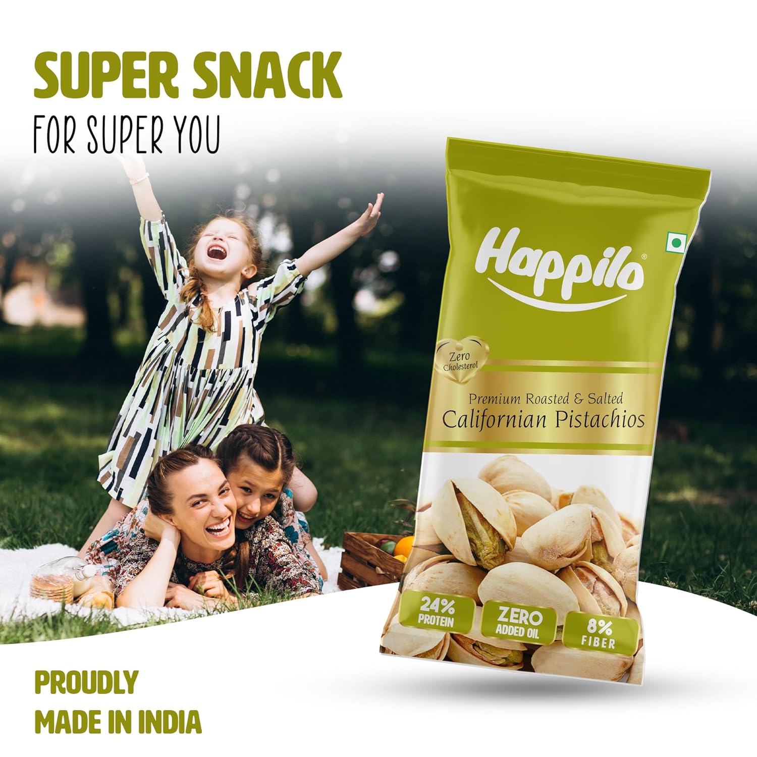 Happilo Smart Snack Roasted & Salted Californian Pistachios (Pack Of 12) 15g+3g (20% Extra)