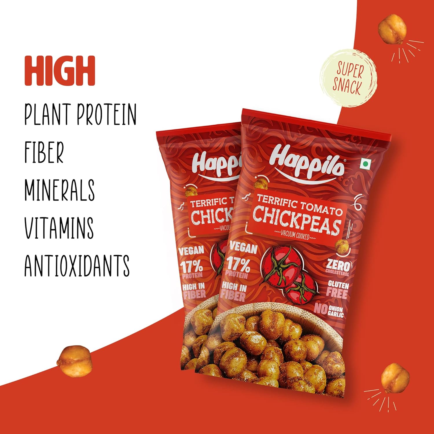Happilo Premium Super Snack Terrific Tomato Chickpeas (Pack Of 12) 20g