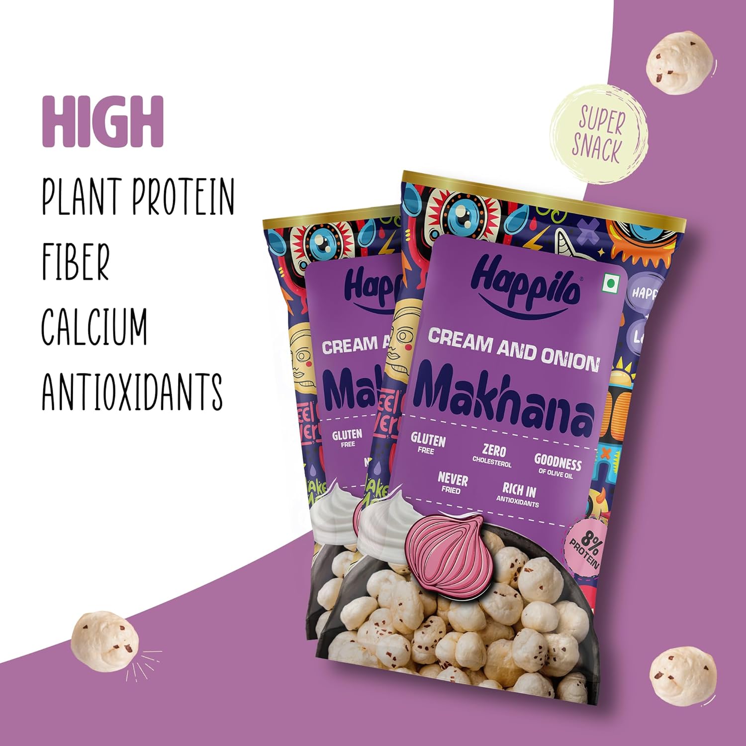 Happilo Premium Super Snack Makhana Cream & Onion (Pack Of 12) 14g