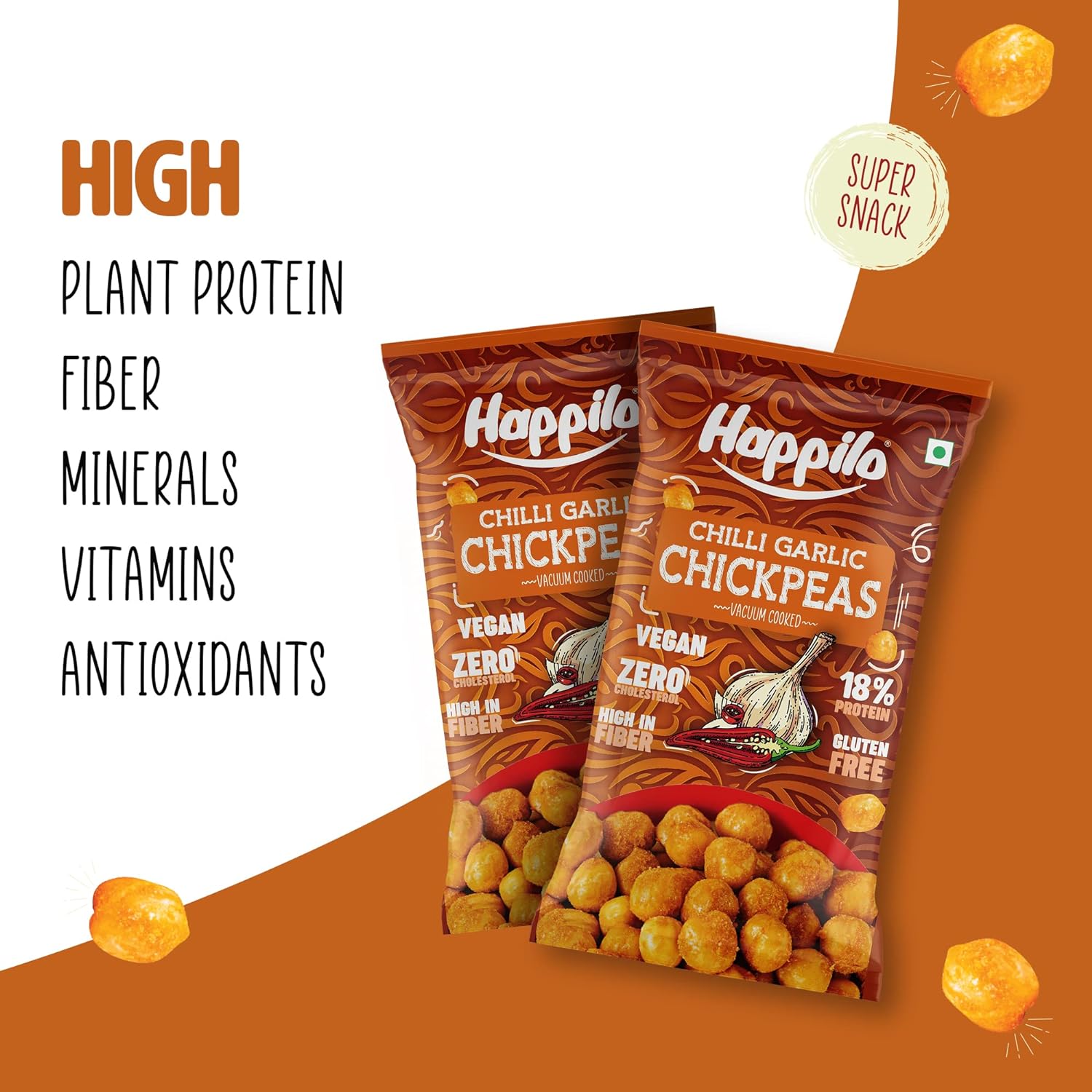 Happilo Premium Super Snack Chili Garlic Chickpeas (Pack Of 12) 20g