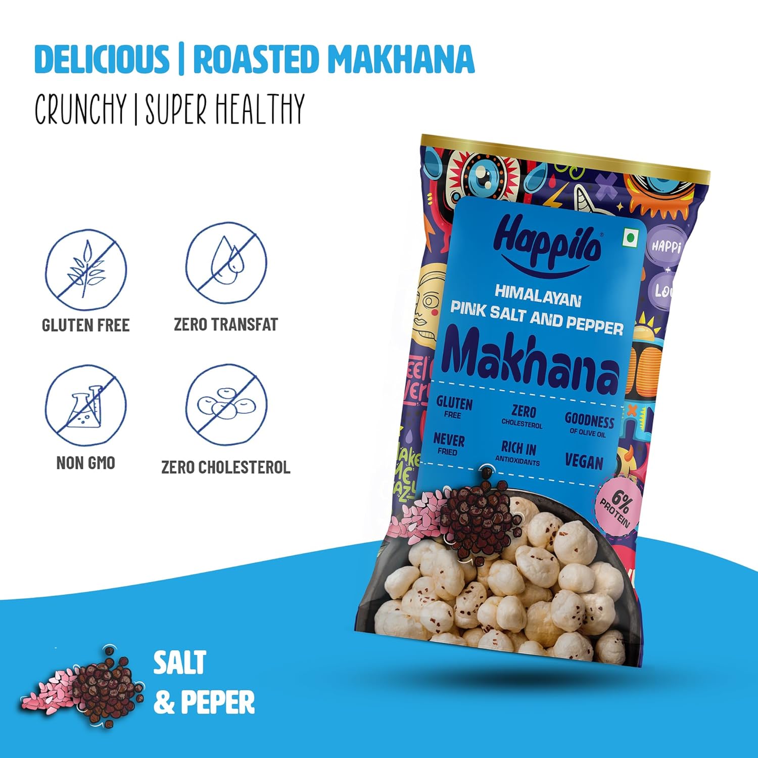 Happilo Premium Super Snack Makhana Himalayan Salt & Pepper (Pack Of 12) 14g