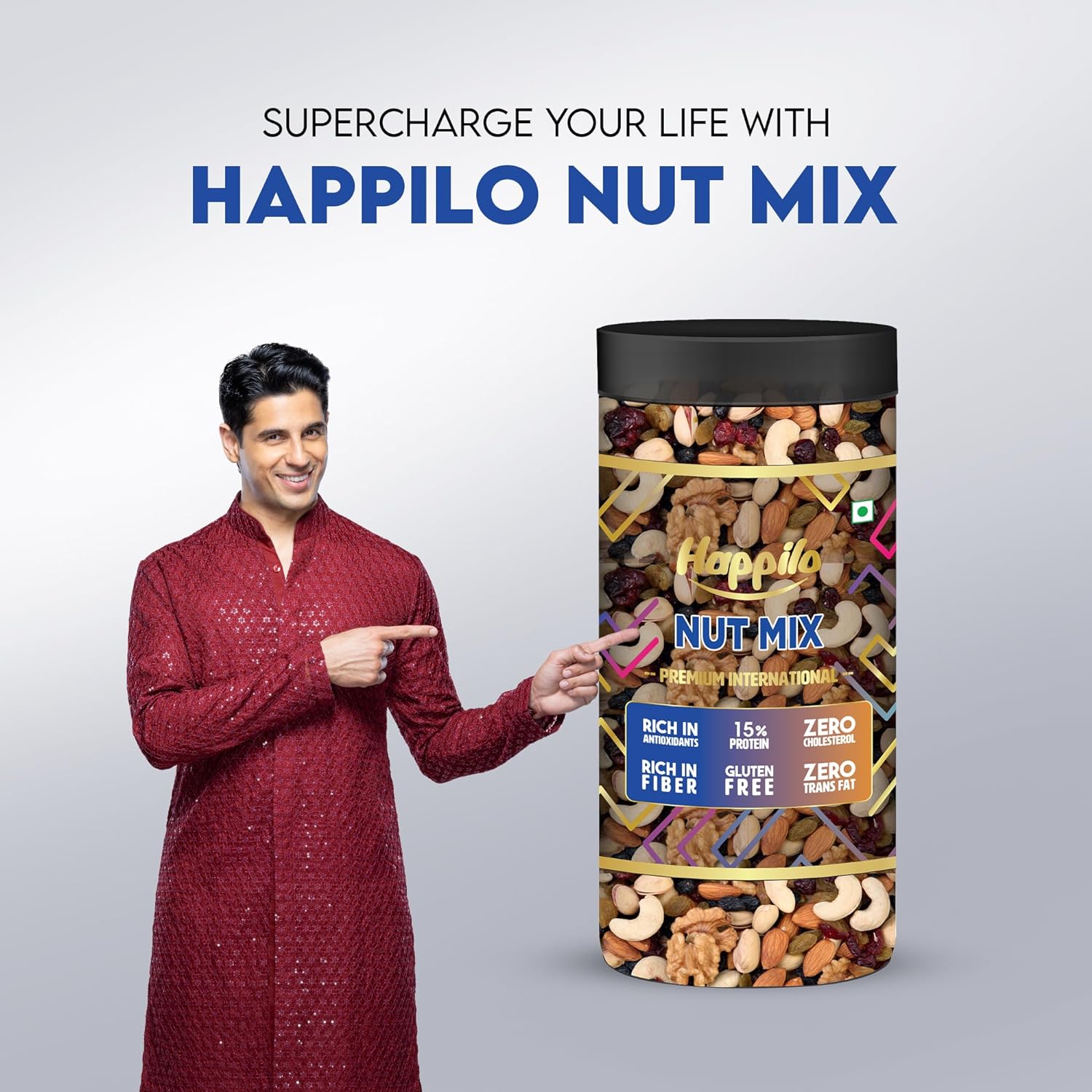 Happilo Premium Nut Mix, Almonds, Pistachios, Cashew nuts, Walnut, Cranberries, Raisins, 500g Jar
