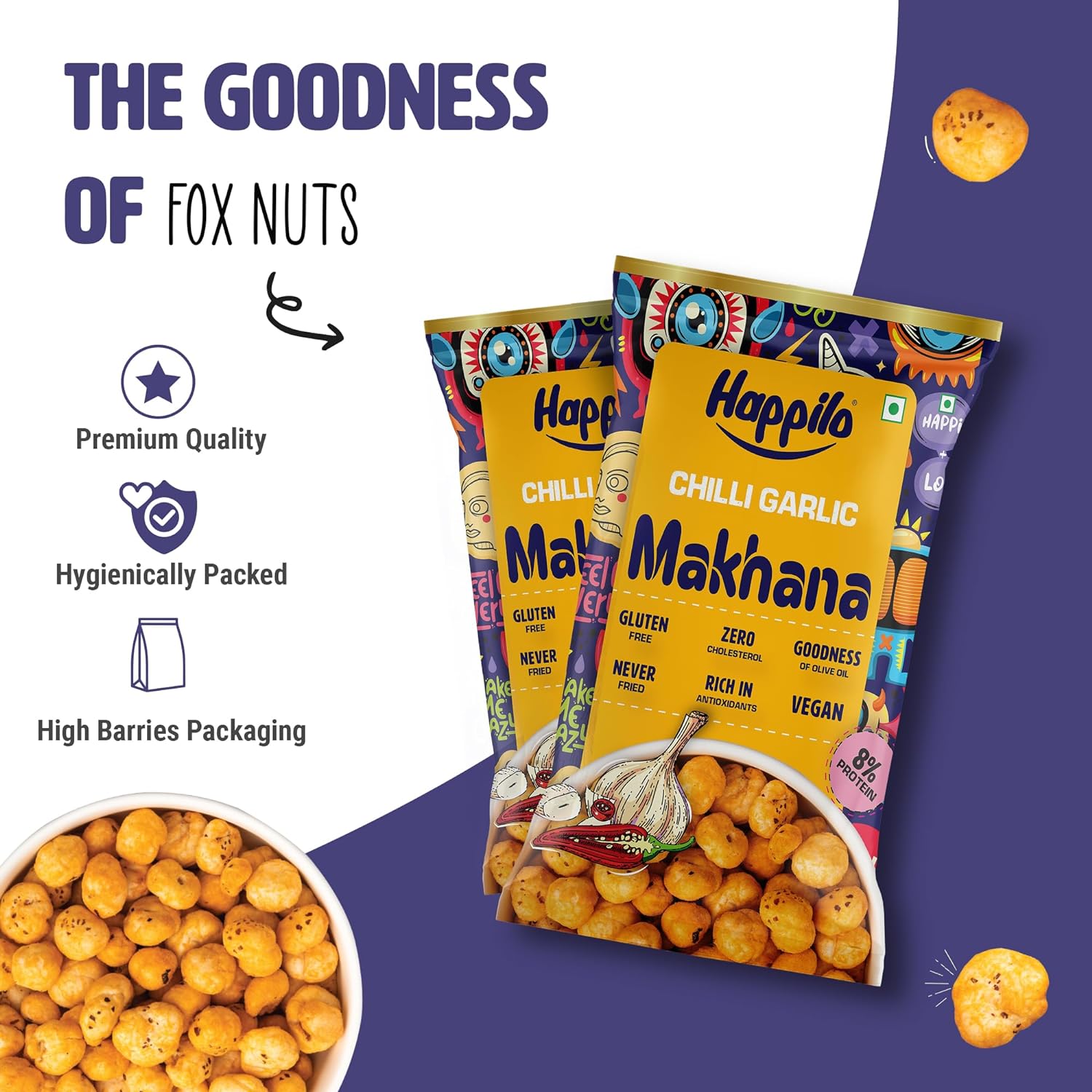 Happilo Premium Super Snack Makhana Chilli Garlic (Pack Of 12) 14g