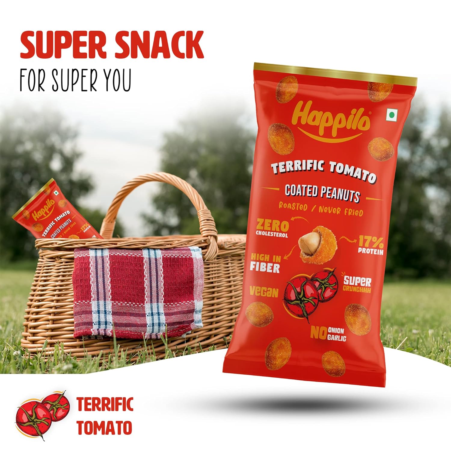 Happilo Premium Super Snack Terrific Tomato Peanuts (Pack Of 12) 25g