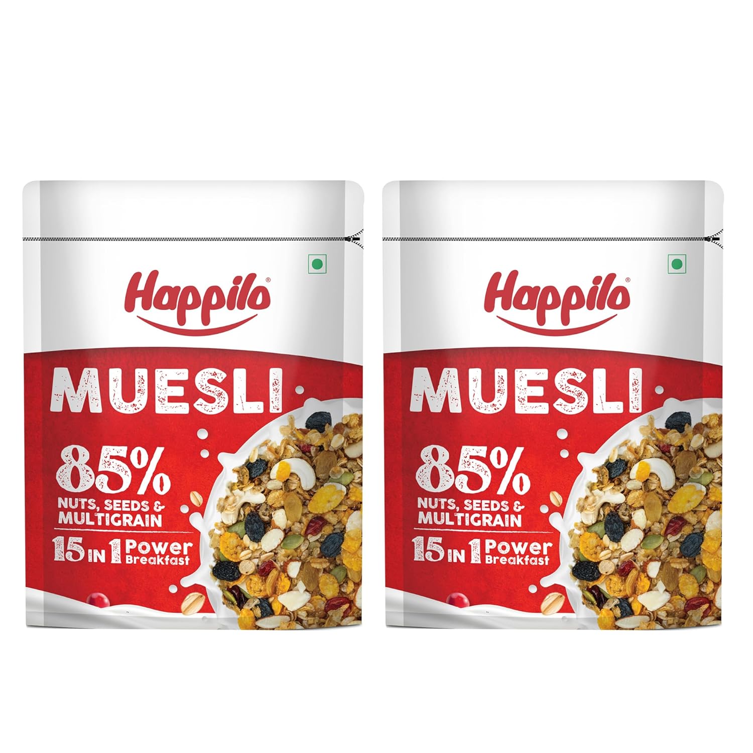 Happilo Dry Fruit Muesli 500g, 85% Nuts, Seeds and Multigrain, 15 in 1 Power Breakfast, High in Fiber, Omega 3, Protein