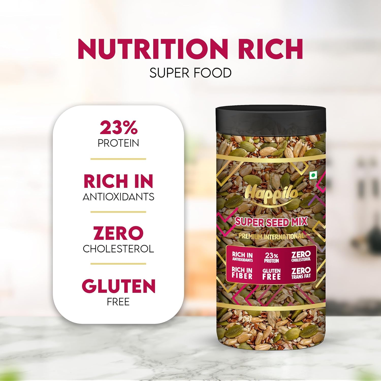Happilo Premium Super Seeds Mix, Pumpkin Seeds, Flax Seeds, Sunflower Seeds, Melon Seeds, Sesame Seeds, 500g Jar (Pack of 2)