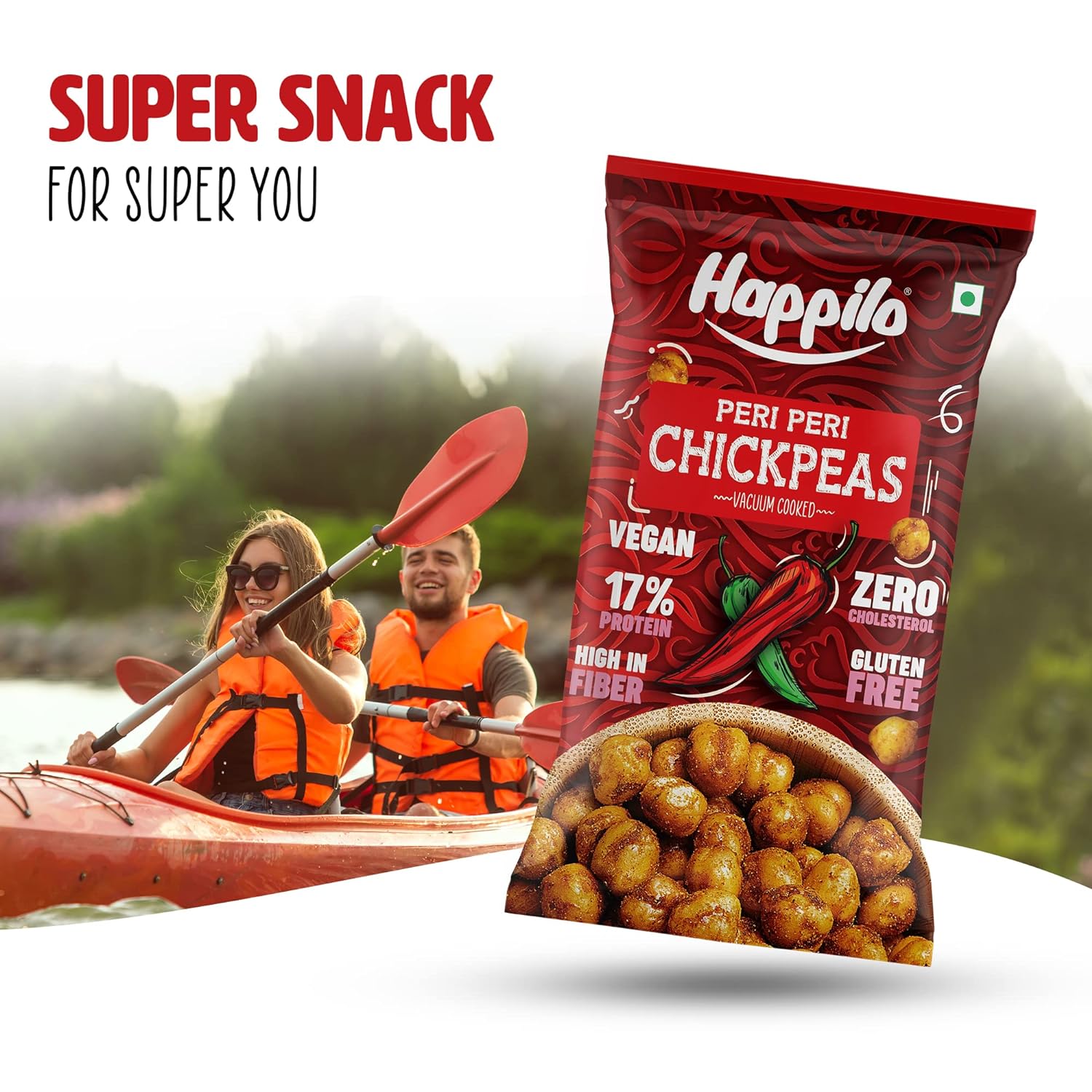Happilo Premium Super Snack Peri Peri Chickpeas (Pack Of 12) 20g each, Crunchy and Delicious, Super Healthy