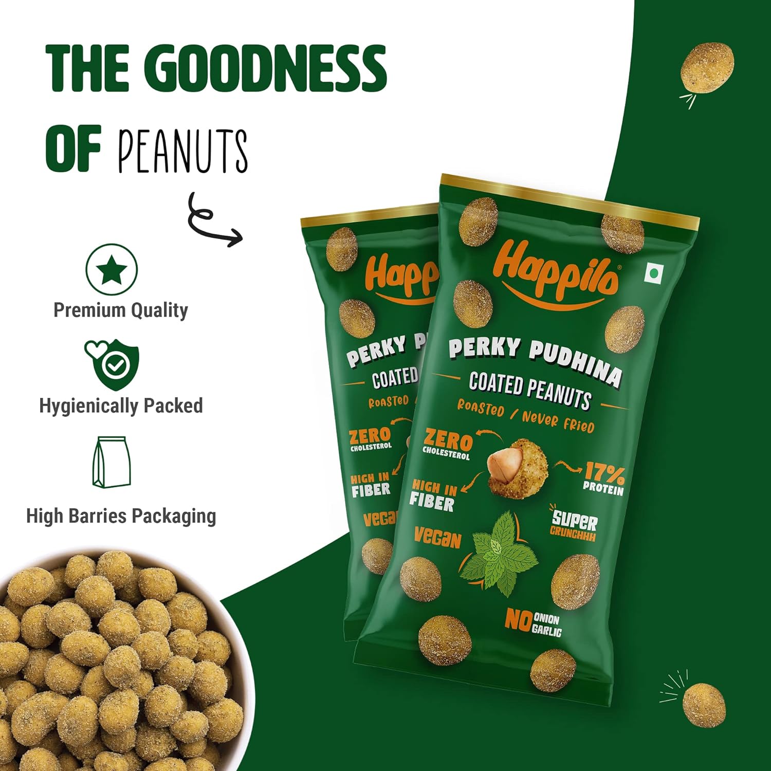 Happilo Premium Super Snack Perky Pudina Peanuts (Pack Of 12) 25g
