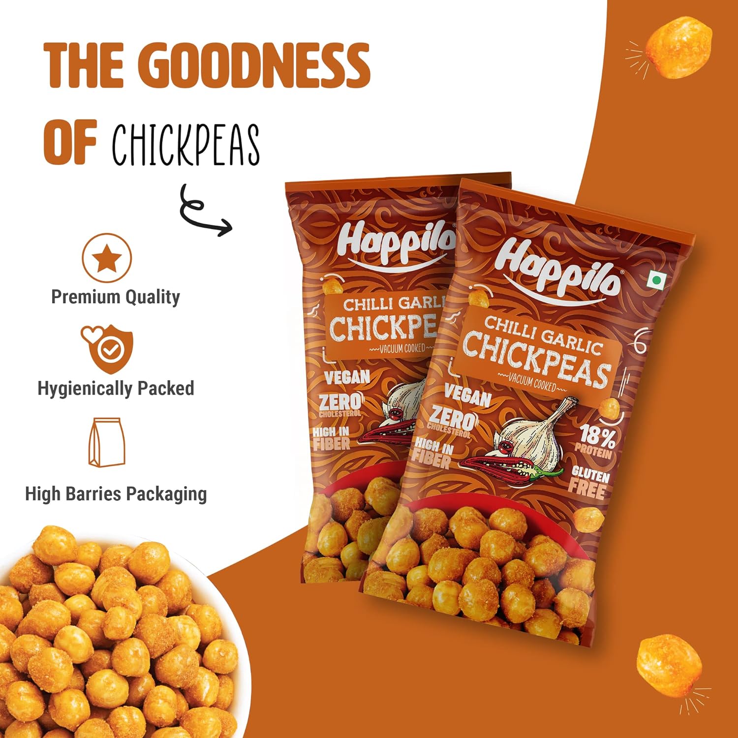 Happilo Premium Super Snack Chili Garlic Chickpeas (Pack Of 12) 20g