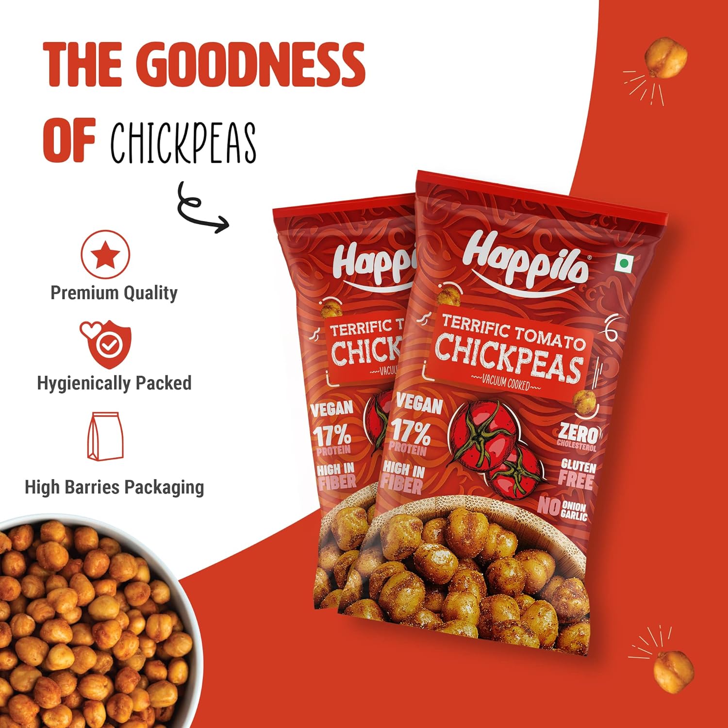 Happilo Premium Super Snack Terrific Tomato Chickpeas (Pack Of 12) 20g