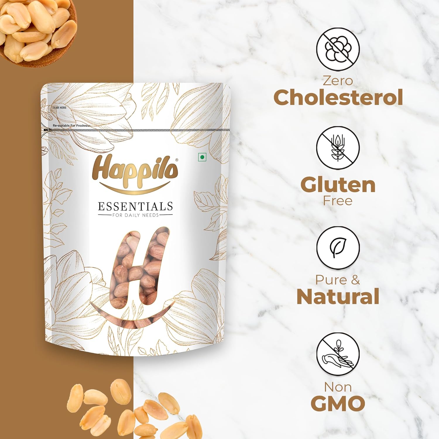 Happilo Essentials Raw Peanut 500g, Plant-based Protein, Healthy Snacks