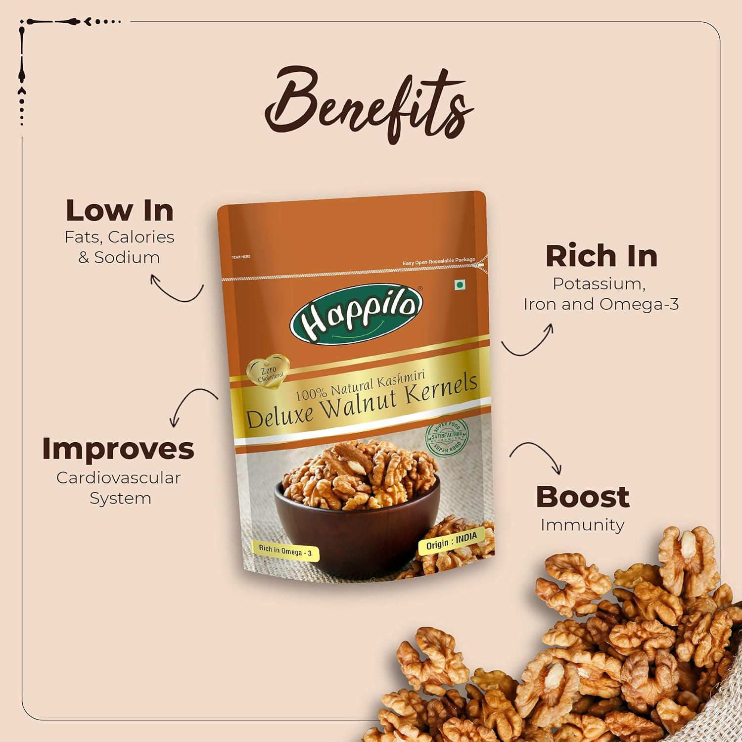 Happilo Premium Californian Roasted & Salted Pistachios, 200g & Deluxe 100% Natural Kashmiri Walnut Kernels, 200g Combo