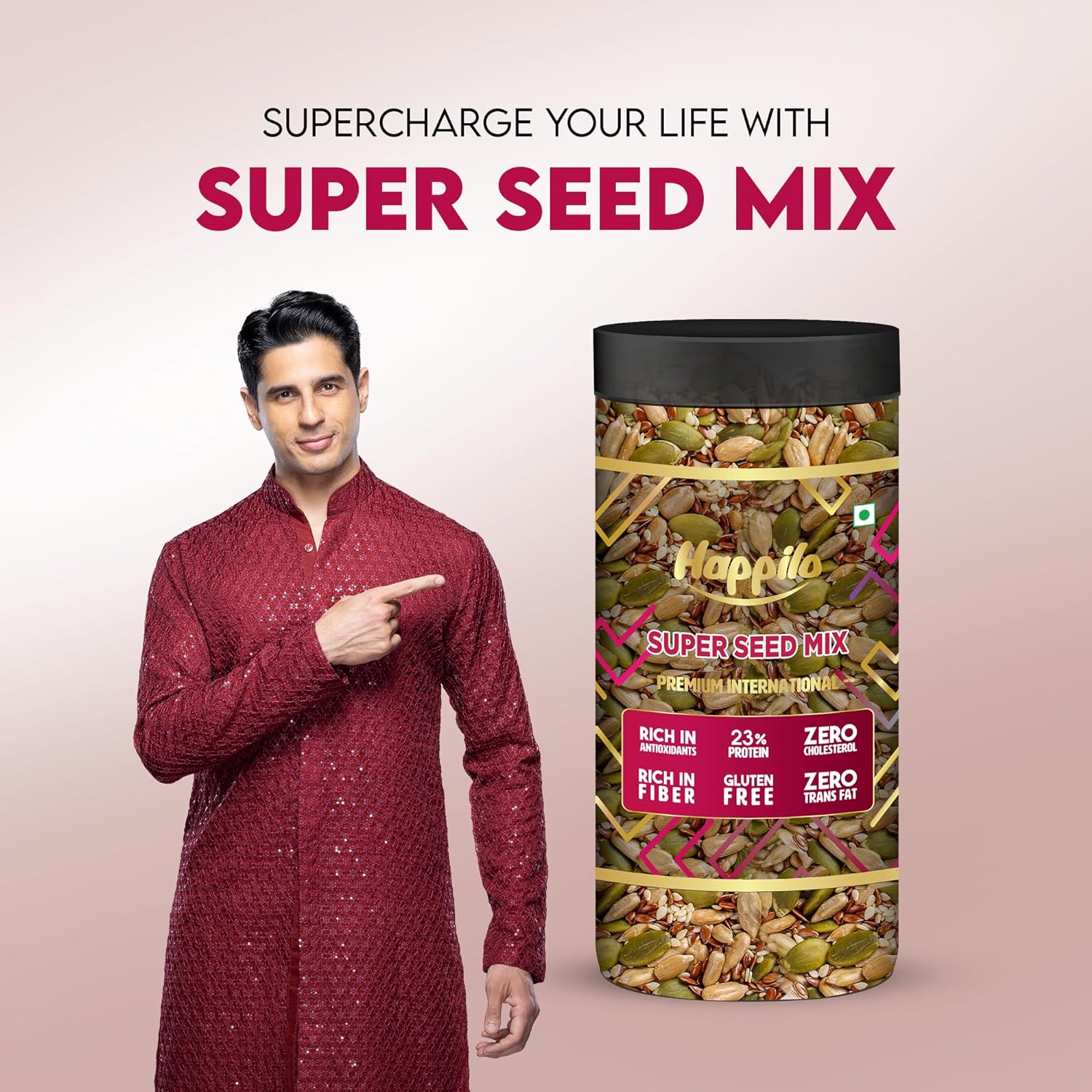 Happilo Premium Super Seeds Mix, Pumpkin Seeds, Flax Seeds, Sunflower Seeds, Melon Seeds, Sesame Seeds, 500g Jar (Pack of 2)