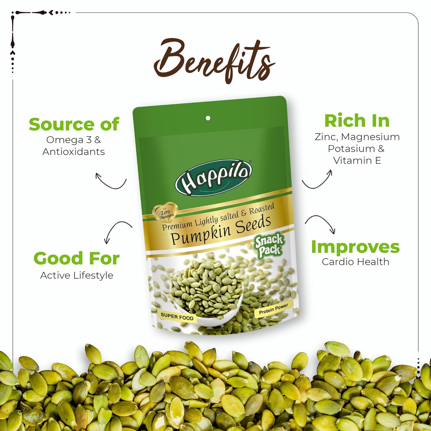 Happilo Snack Pack Pumpkin Seeds - Lightly Salted  & Roasted 35g (Pack of 12)