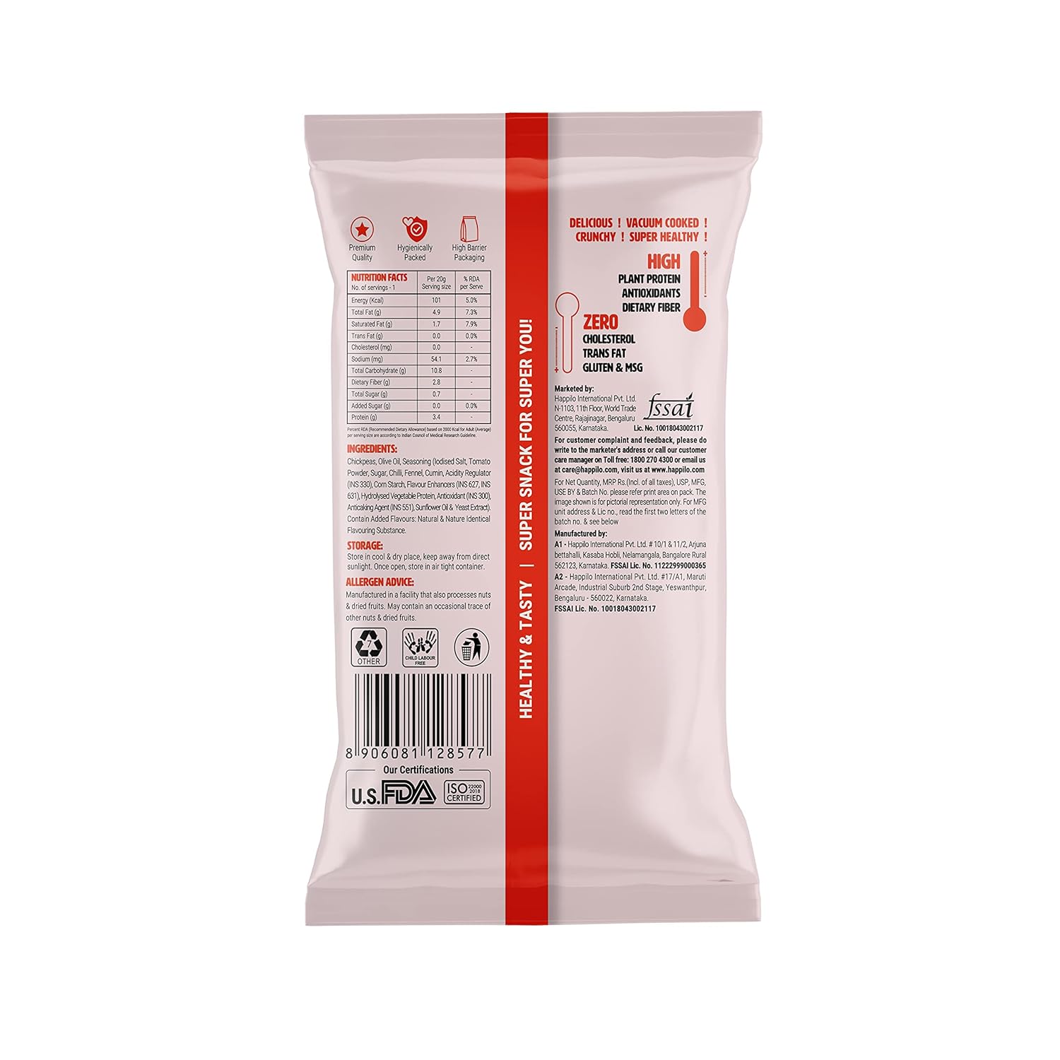 Happilo Premium Super Snack Terrific Tomato Chickpeas (Pack Of 12) 20g