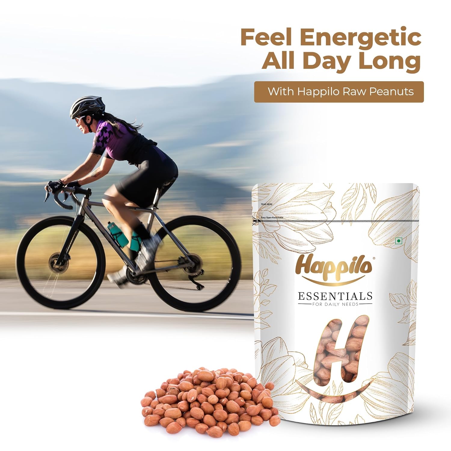 Happilo Essentials Raw Peanut, Plant-based Protein, Healthy Snacks, 1kg (Pack Of 2)