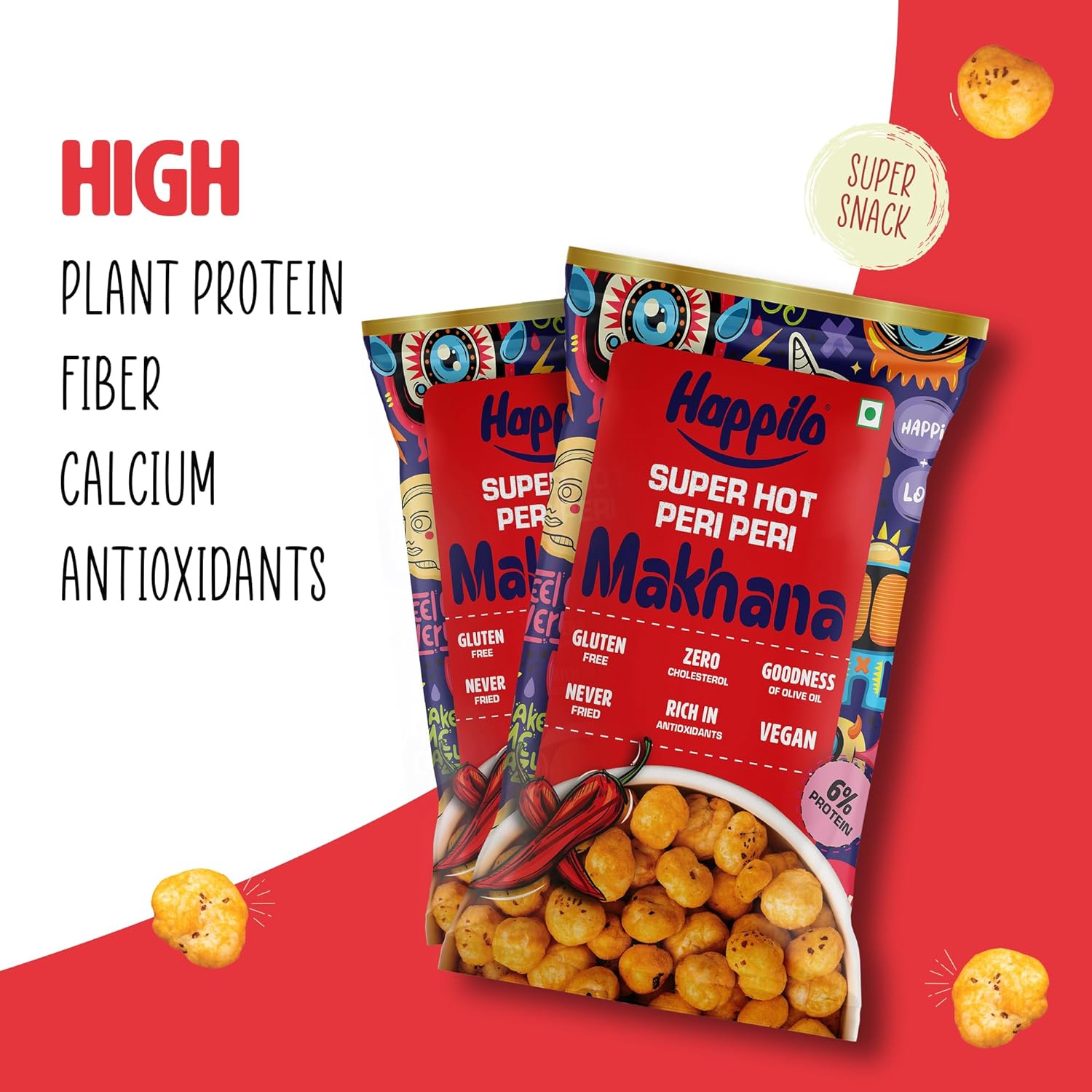 Happilo Premium Super Snack Makhana Peri Peri (Pack Of 12) 14g