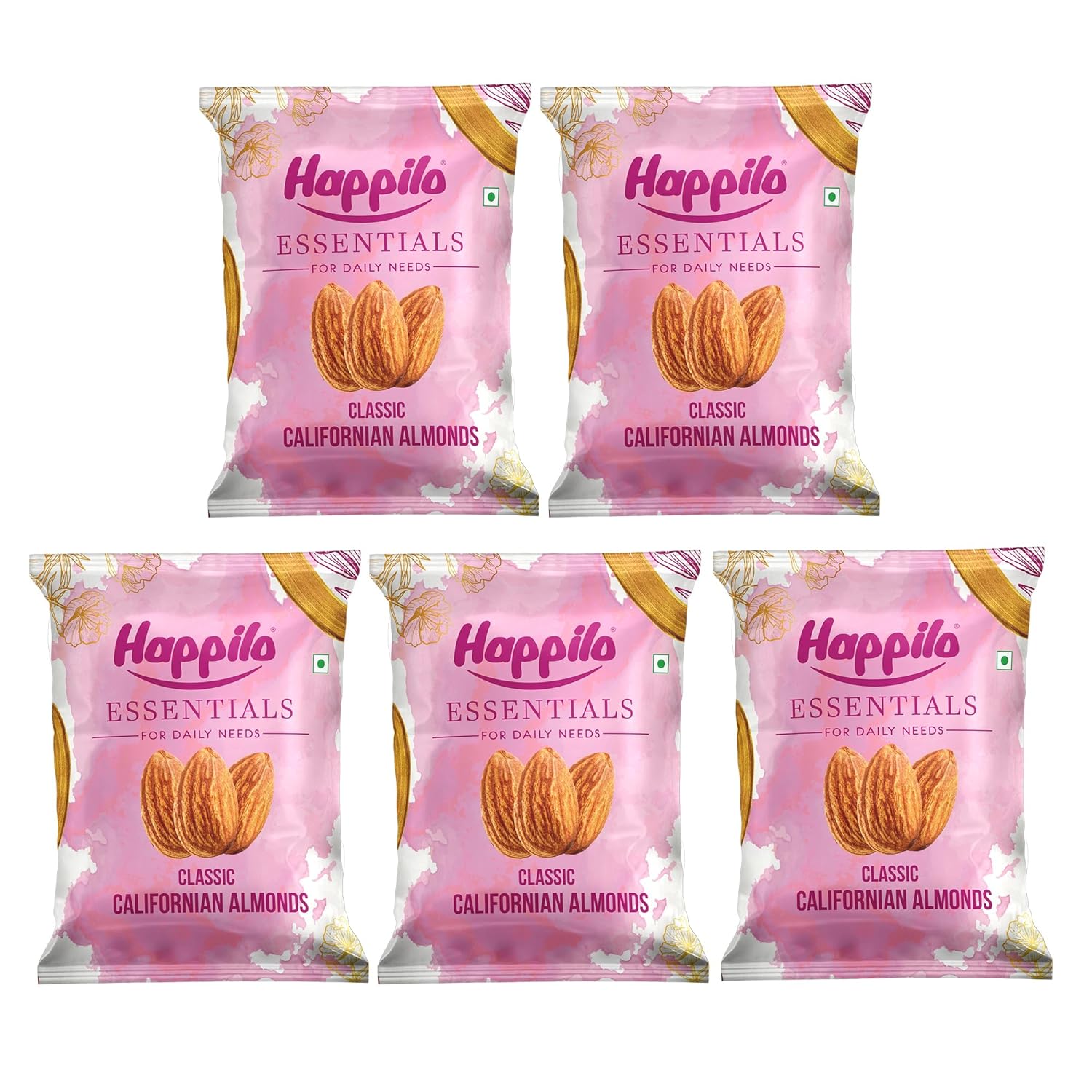 Happilo Essentials Royal Californian Almond, Unsalted, Low Carb Snack, Naturally Gluten Free, Non-GMO, Premium Supreme Grade, No Preservatives, 200g each, (Pack of 5)