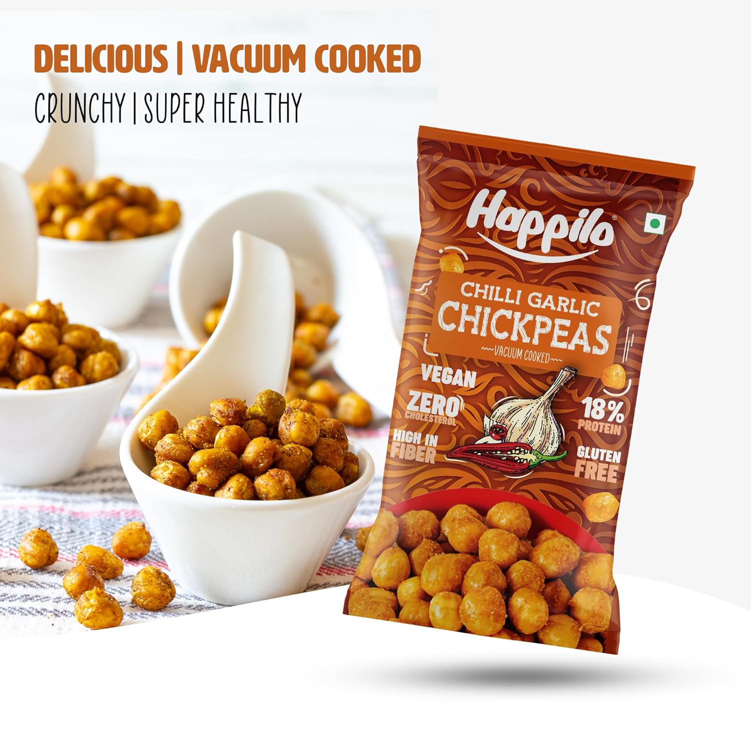 Happilo Premium Super Snack Chili Garlic Chickpeas (Pack Of 12) 20g