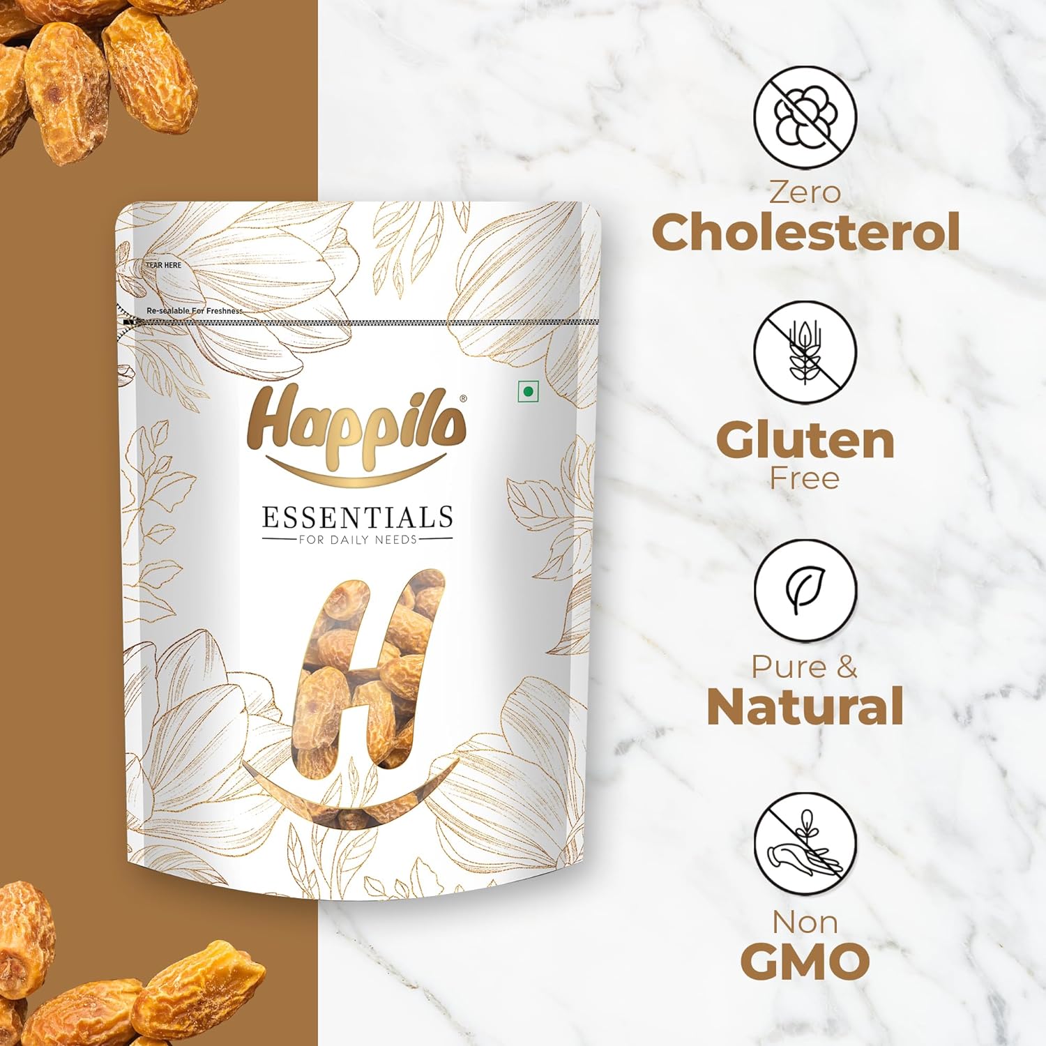 Happilo Essentials Golden Yellow Dry Dates Chuhara 500g Value Pack