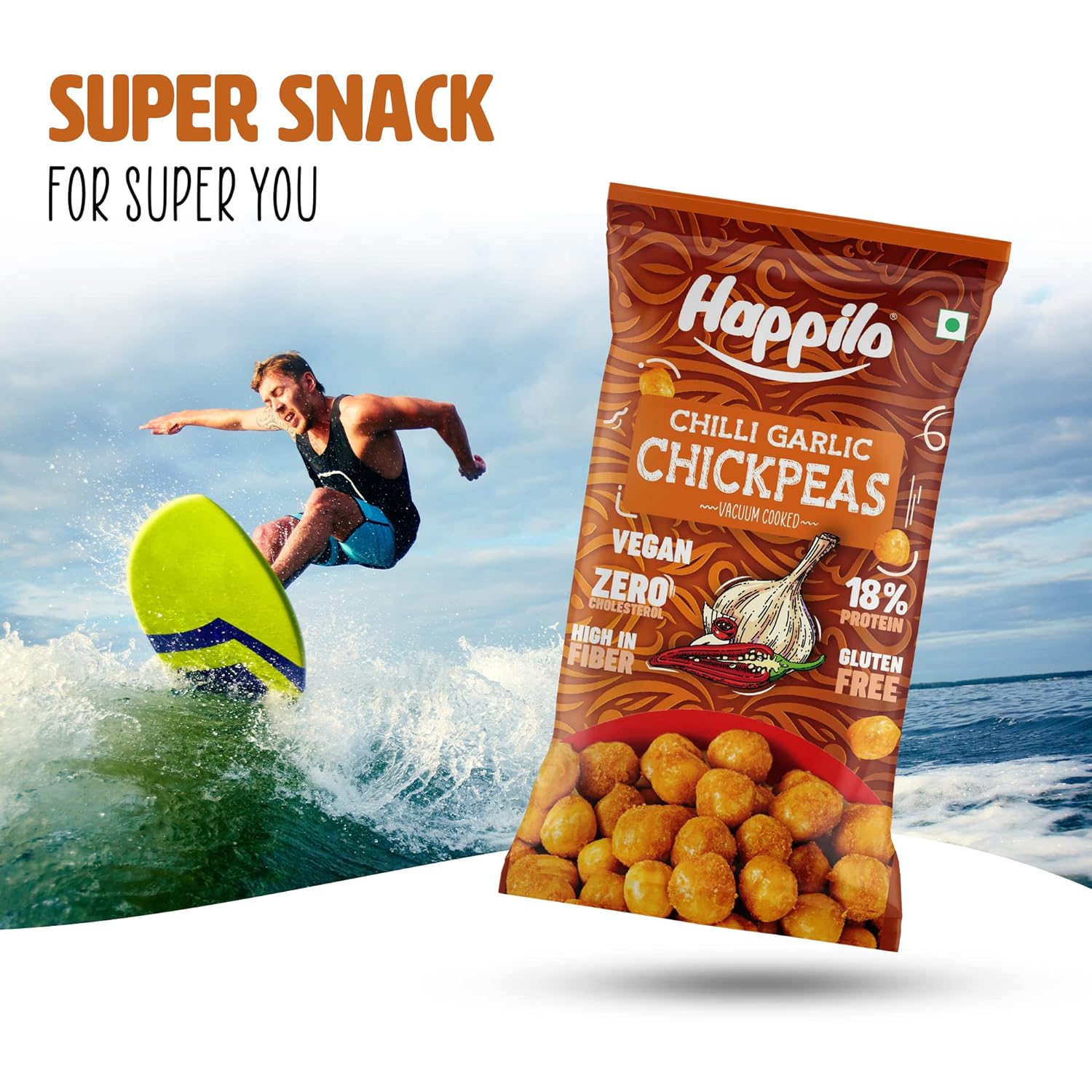 Happilo Premium Super Snack Chili Garlic Chickpeas (Pack Of 12) 20g