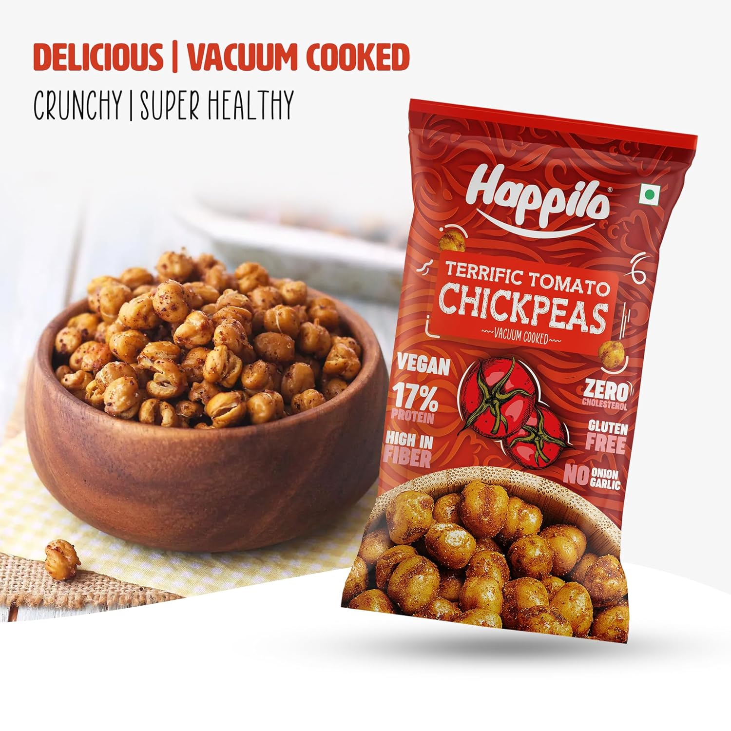 Happilo Premium Super Snack Terrific Tomato Chickpeas (Pack Of 12) 20g