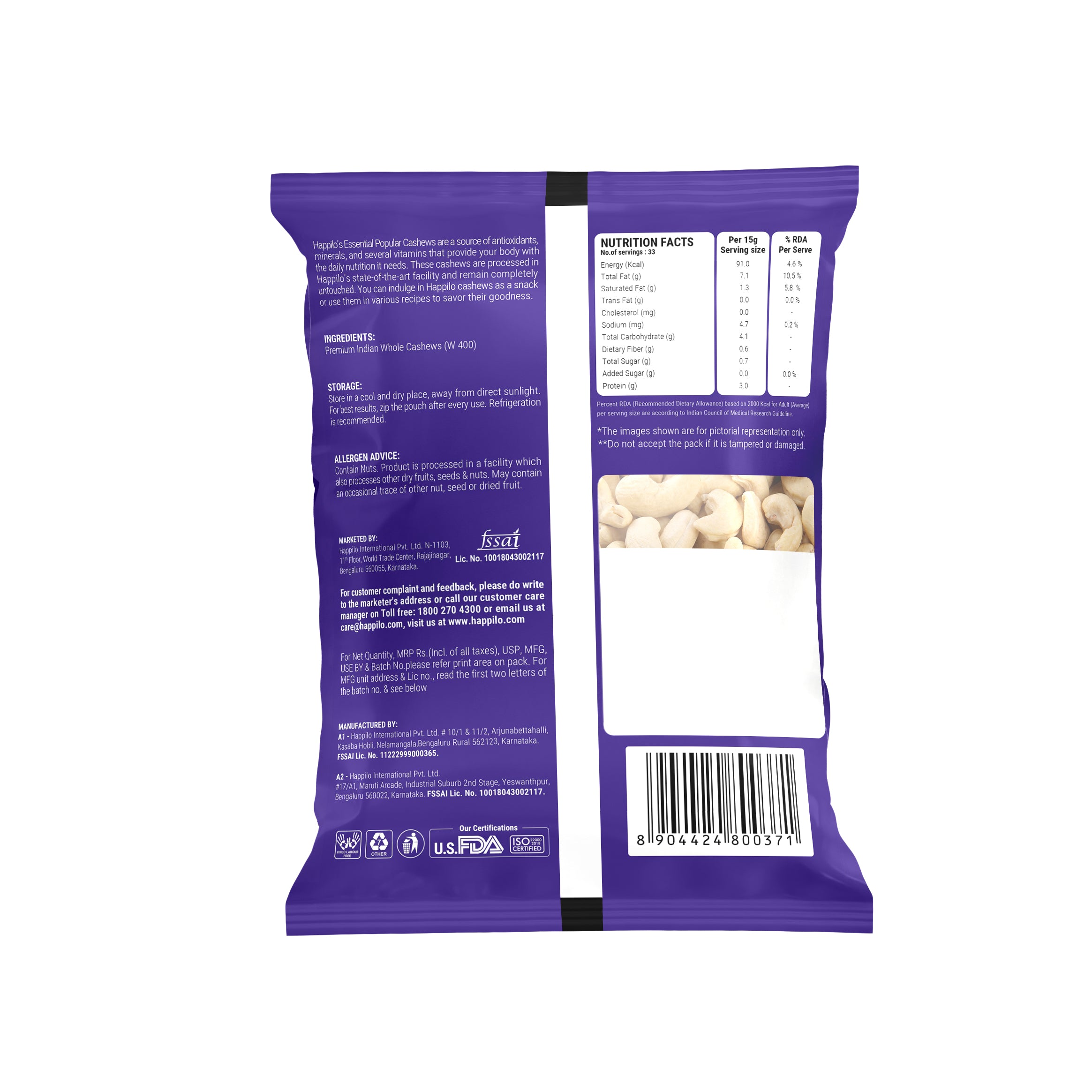 Happilo Essentials Popular Whole Cashew W400