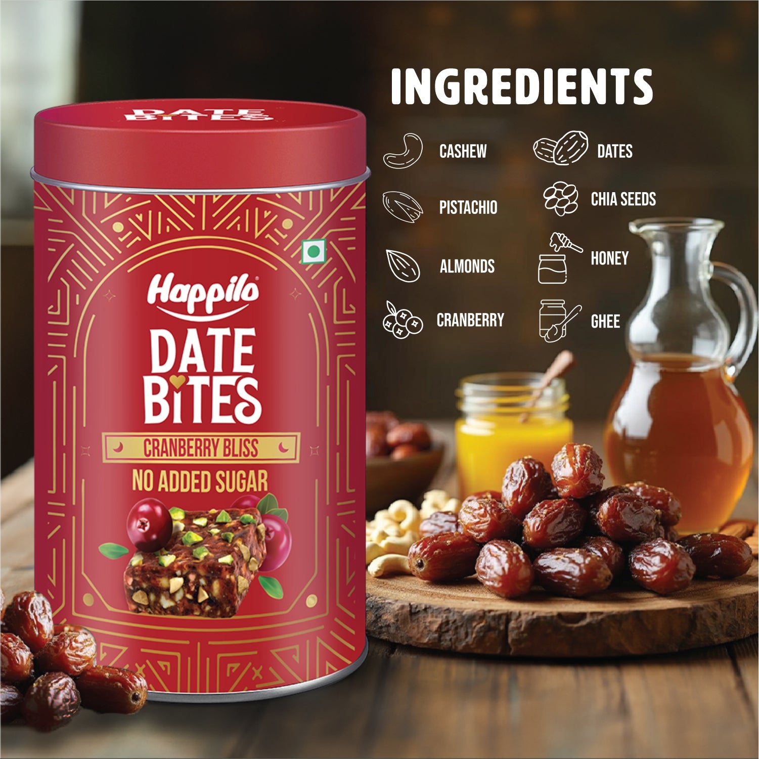 Happilo Premium Date Bites Cranberry