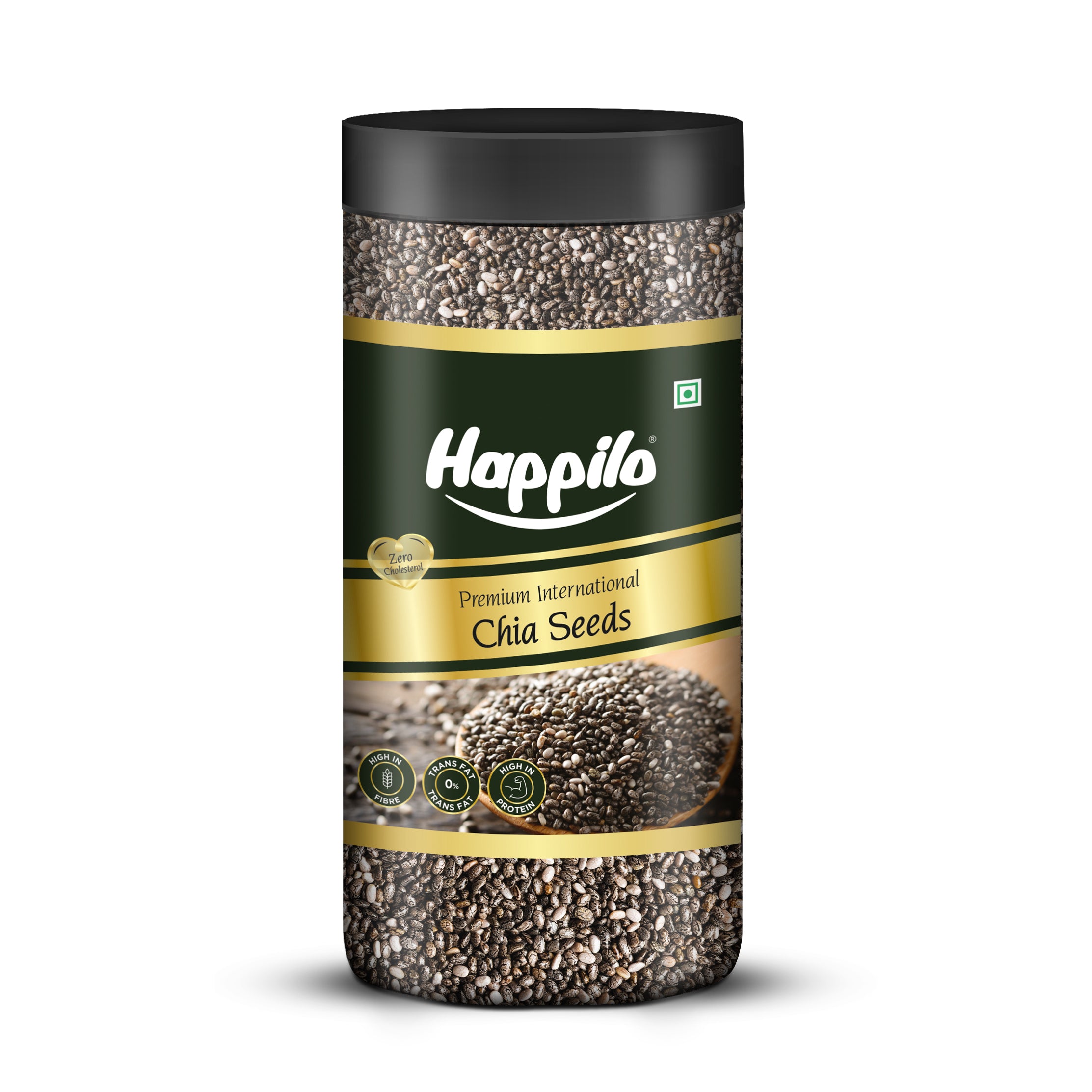 Happilo Premium Chia Seeds, Nutrient-Rich Superfood, Rich in Omega-3 Fatty Acids, Fiber, Protein, 500g Jar