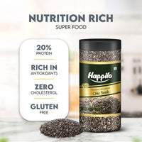 Happilo Premium Chia Seeds, Nutrient-Rich Superfood, Rich in Omega-3 Fatty Acids, Fiber, Protein, 500g Jar